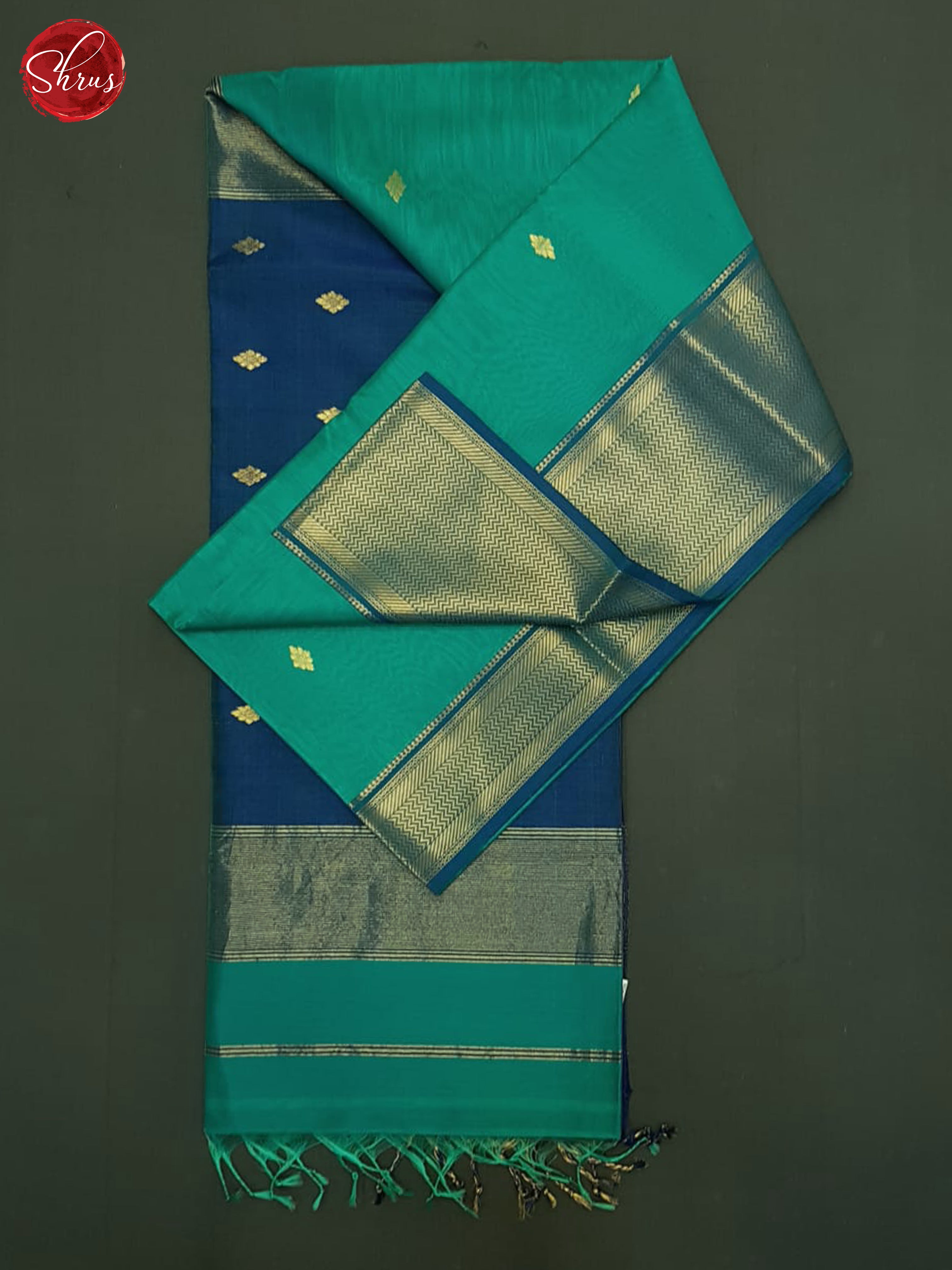 Teal Blue & Blue - Maheshwari silkcotton Saree - Shop on ShrusEternity.com