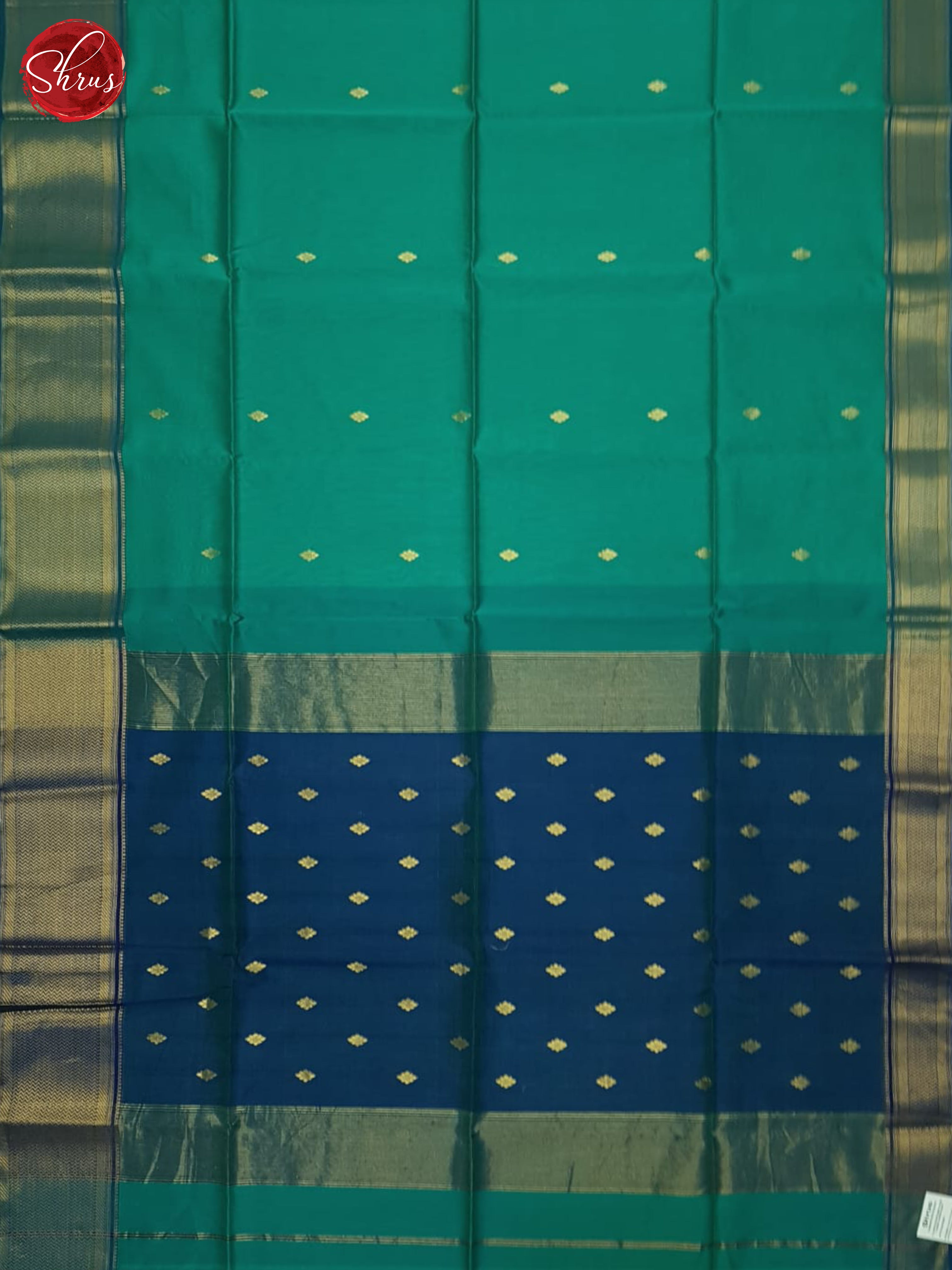 Teal Blue & Blue - Maheshwari silkcotton Saree - Shop on ShrusEternity.com