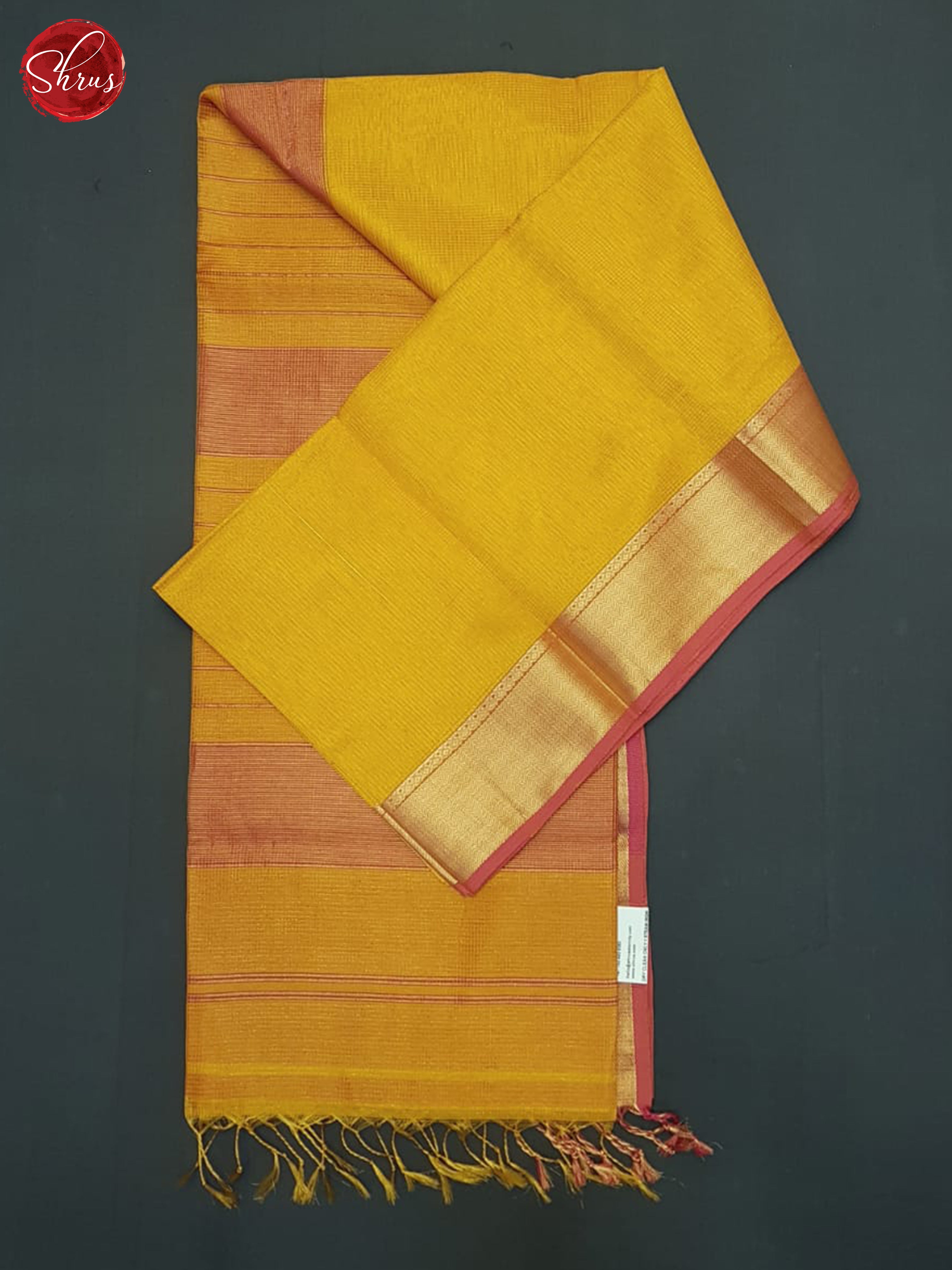 Yellow and Orangish pink  - Maheshwari silkcotton Saree - Shop on ShrusEternity.com