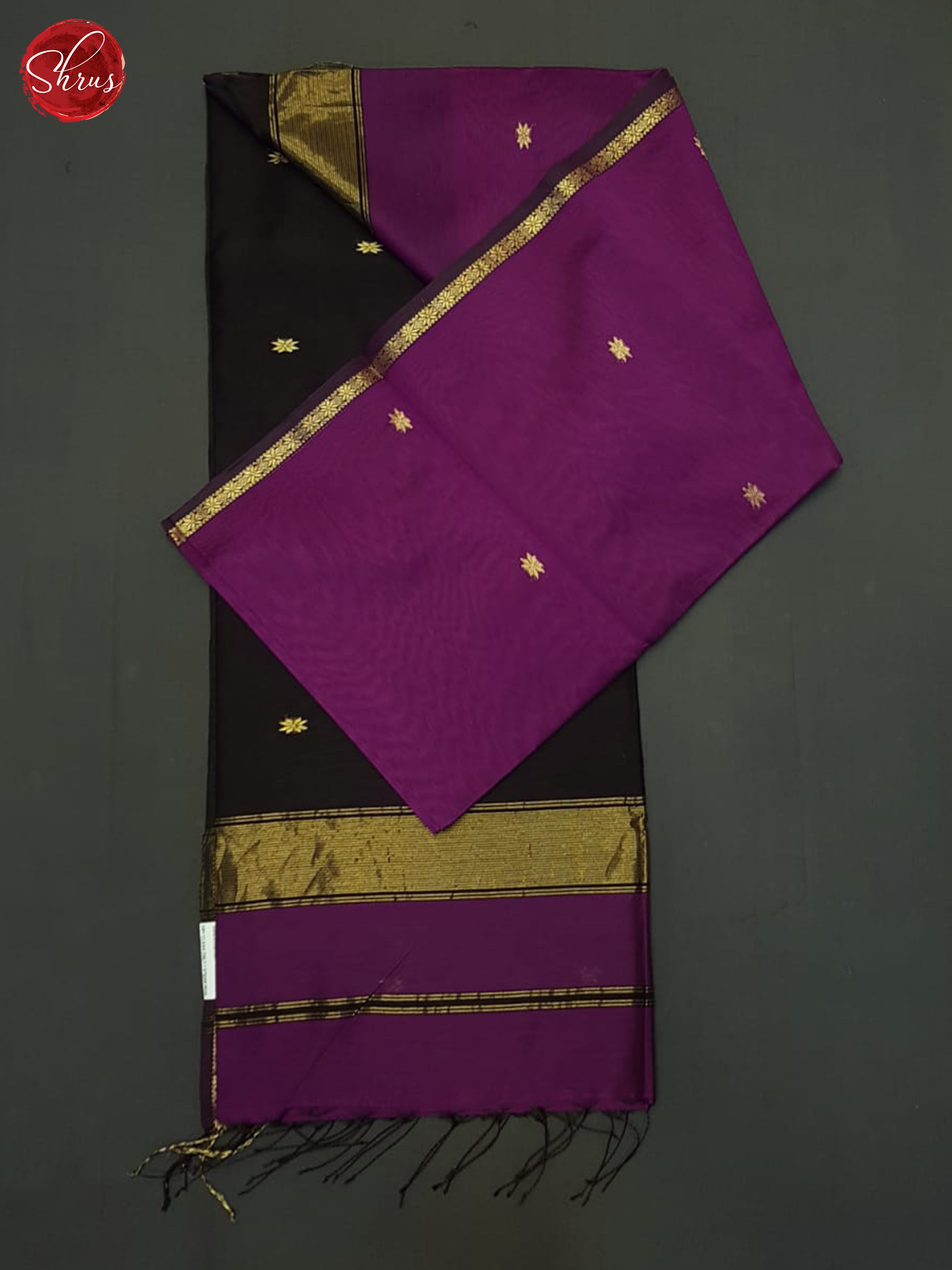 Purple & Black - Maheshwari silkcotton Saree - Shop on ShrusEternity.com