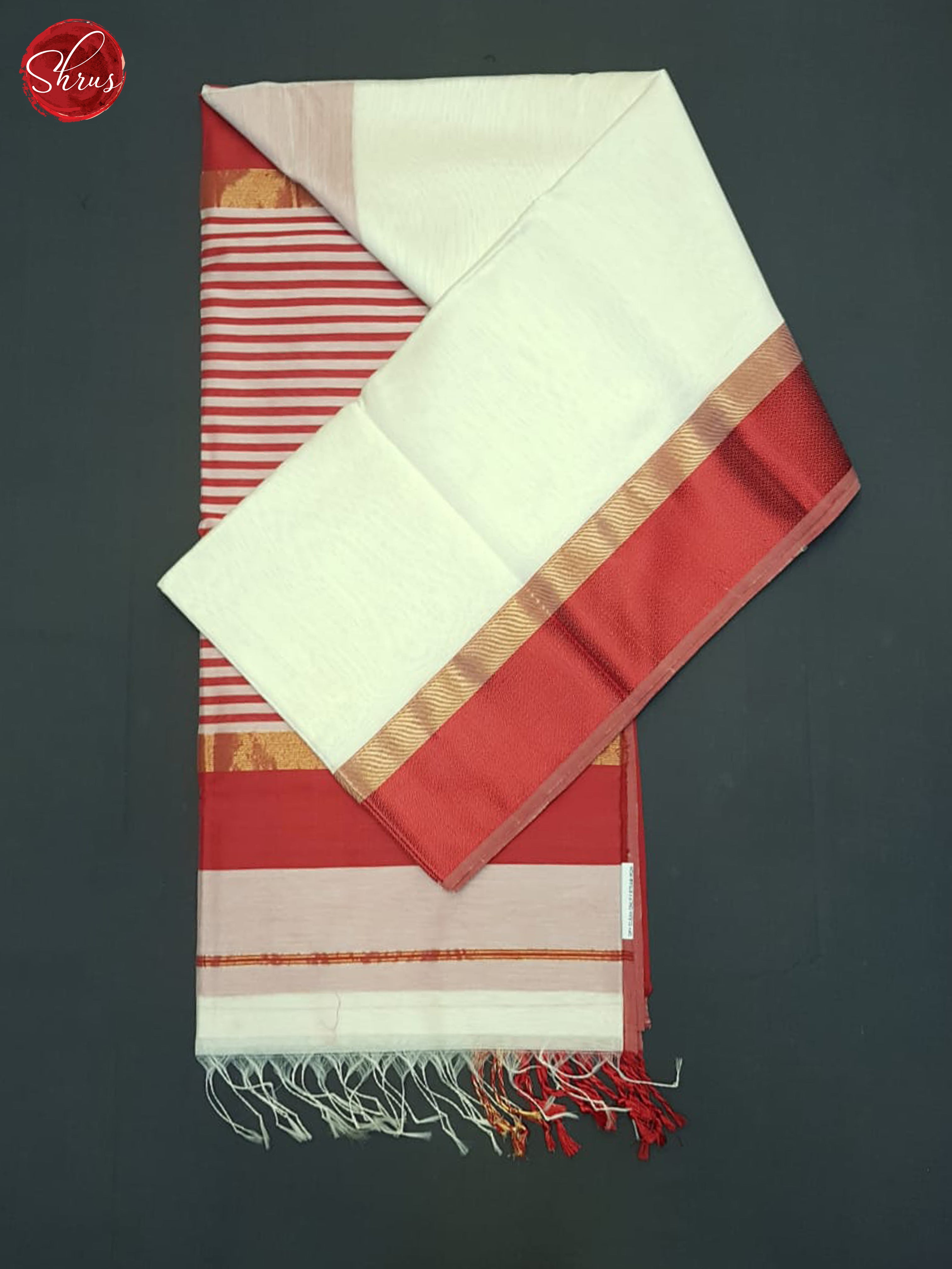 Cream & Red- Maheshwari silkcotton Saree - Shop on ShrusEternity.com