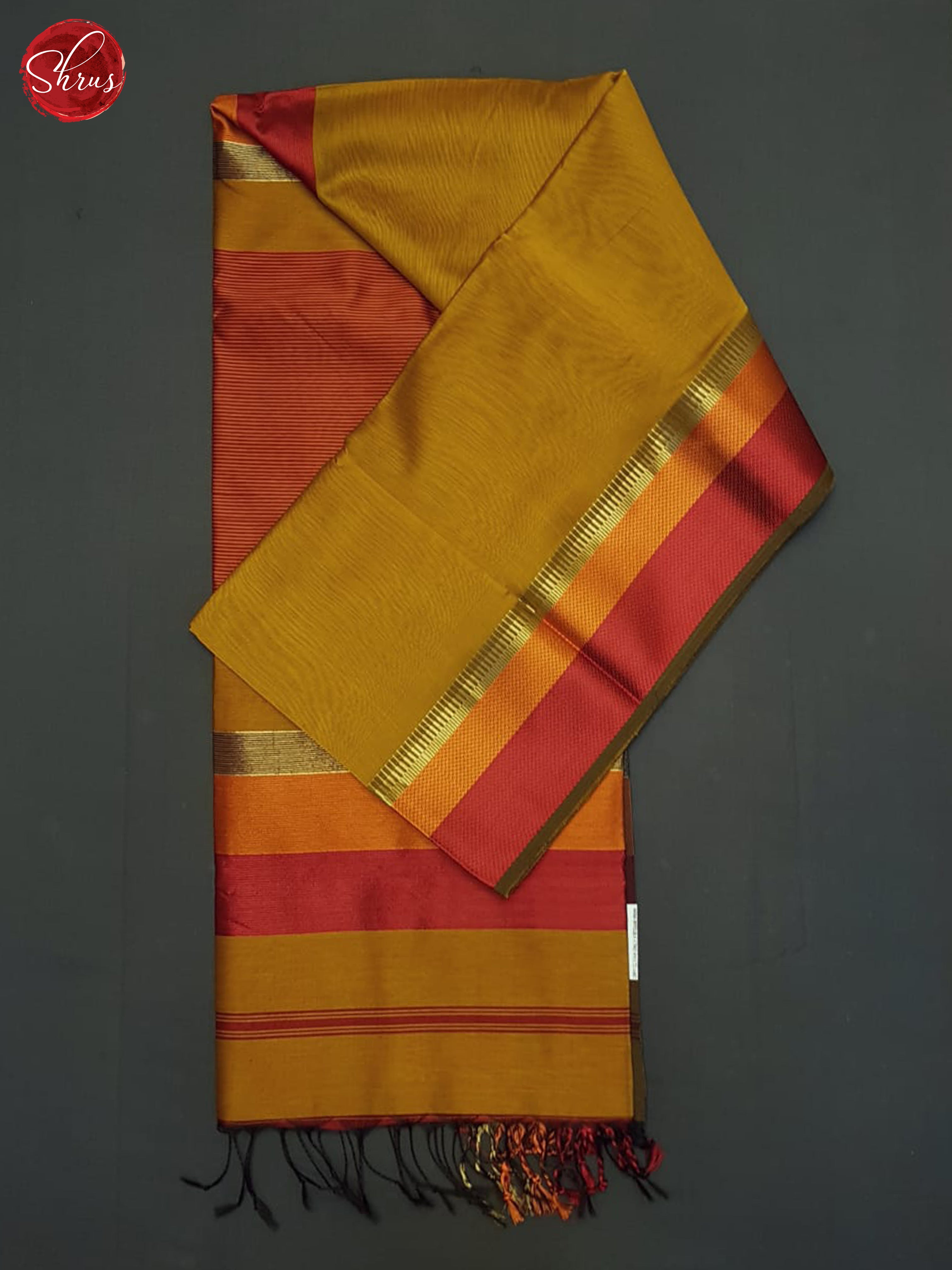 Dull Gold & Red - Maheshwari silkcotton Saree - Shop on ShrusEternity.com