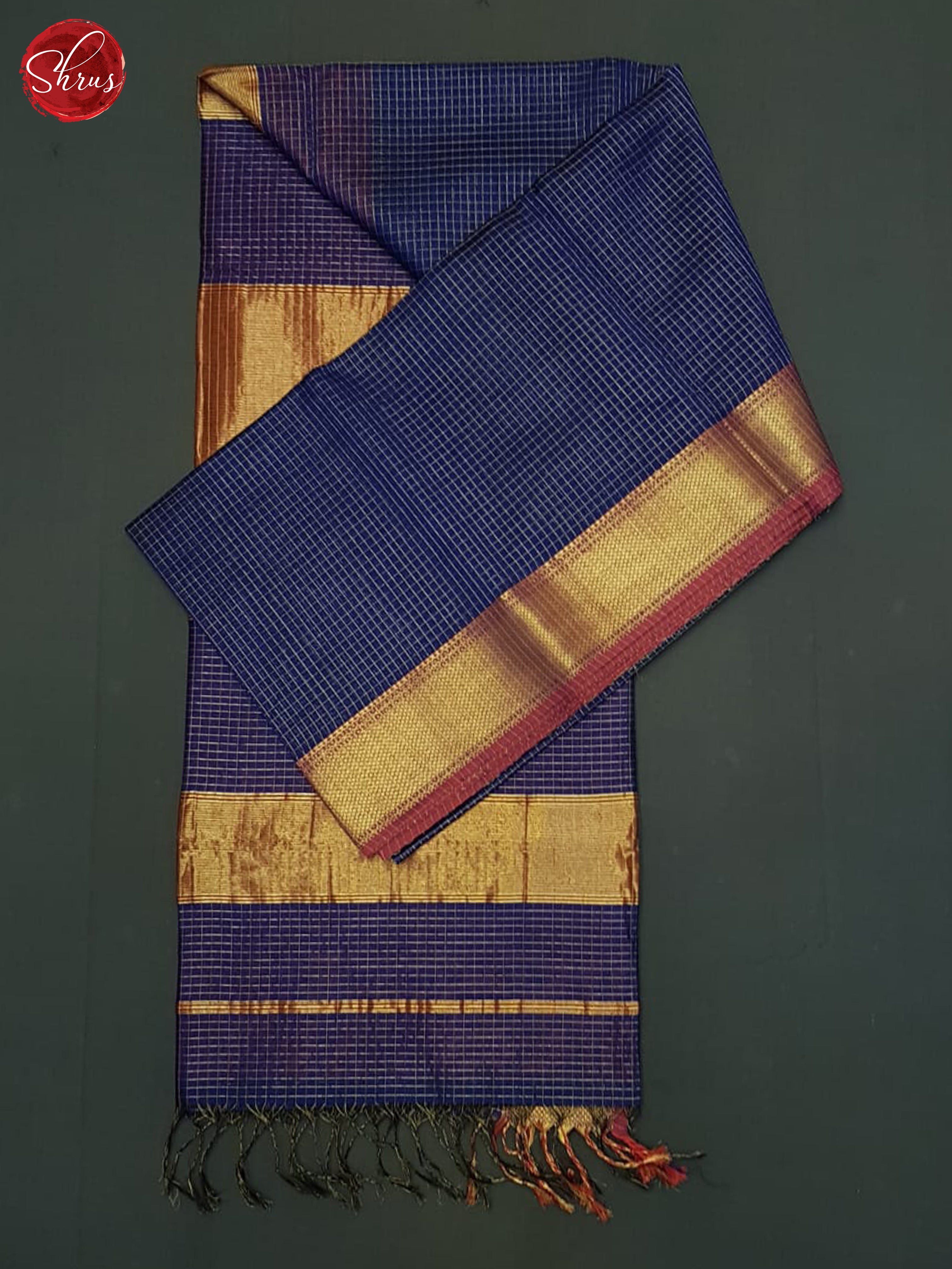 Blue & Red - Maheshwari silkcotton Saree - Shop on ShrusEternity.com