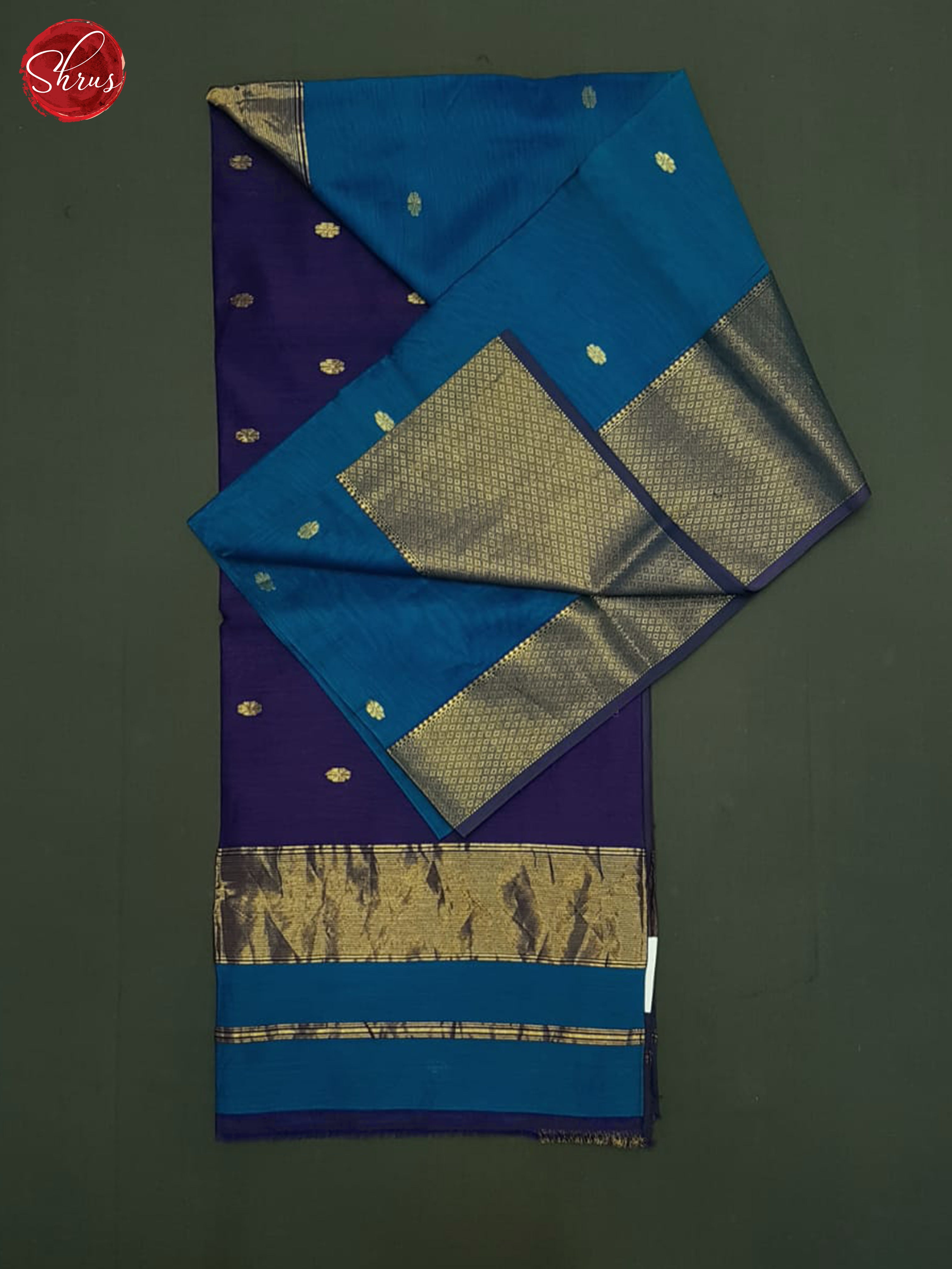 Blue & Purple - Maheshwari silkcotton Saree - Shop on ShrusEternity.com