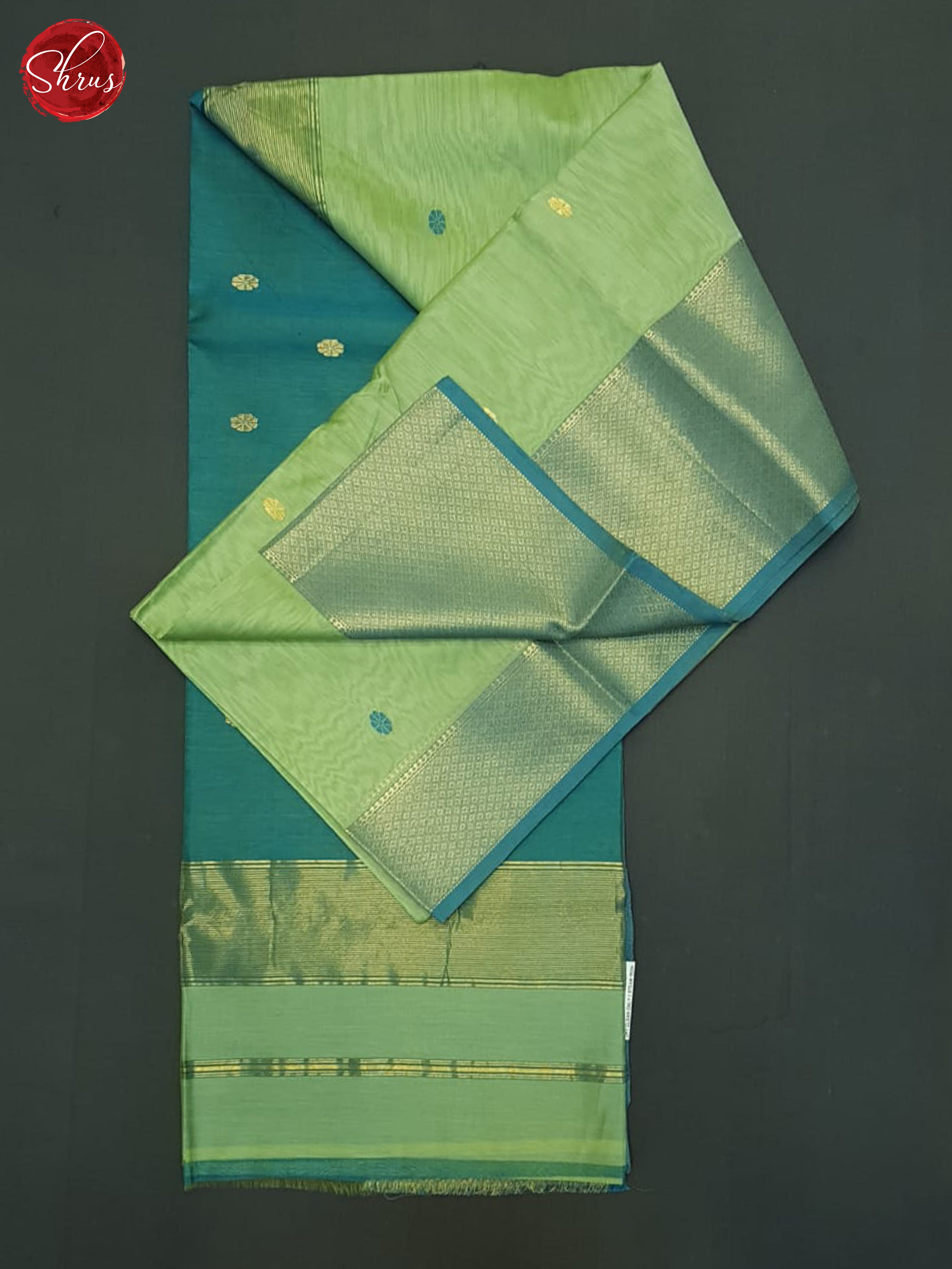 Green  & Blue - Maheshwari silkcotton Saree - Shop on ShrusEternity.com