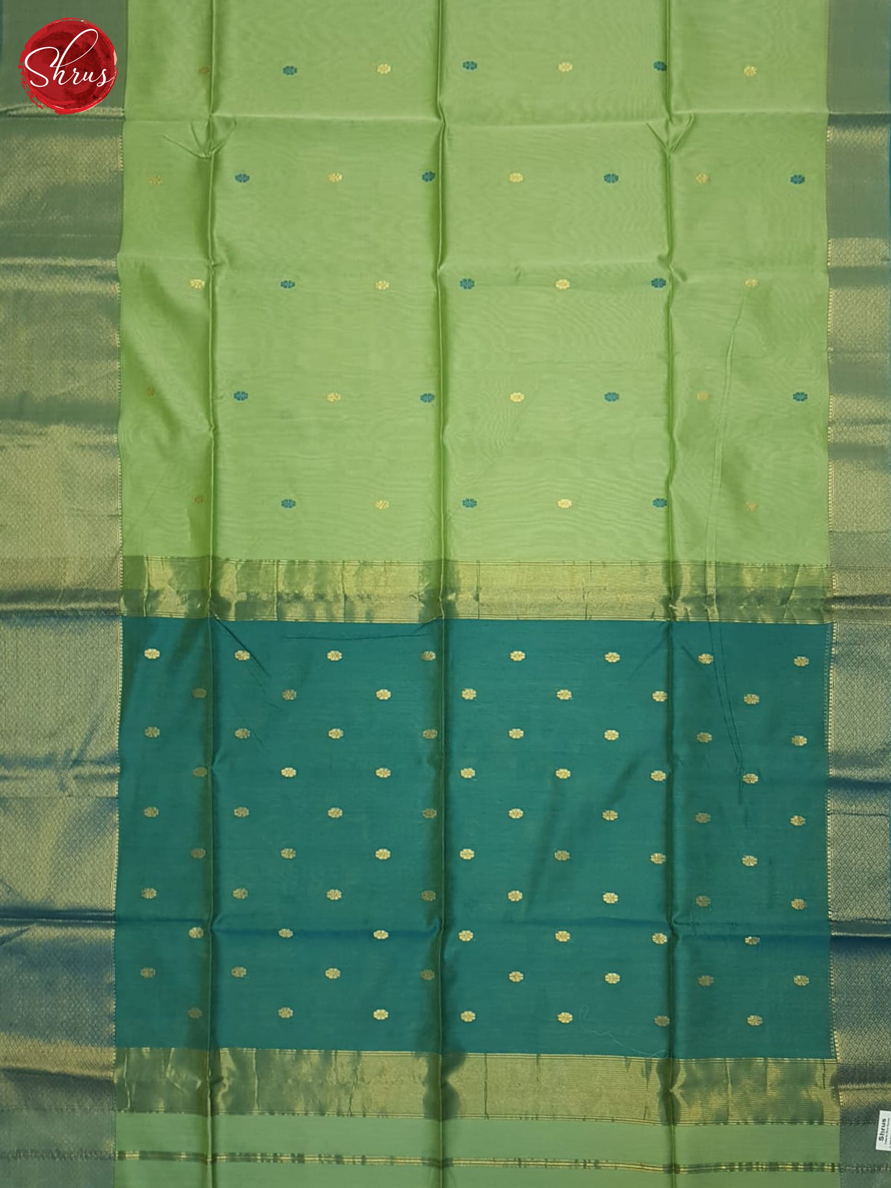 Green  & Blue - Maheshwari silkcotton Saree - Shop on ShrusEternity.com