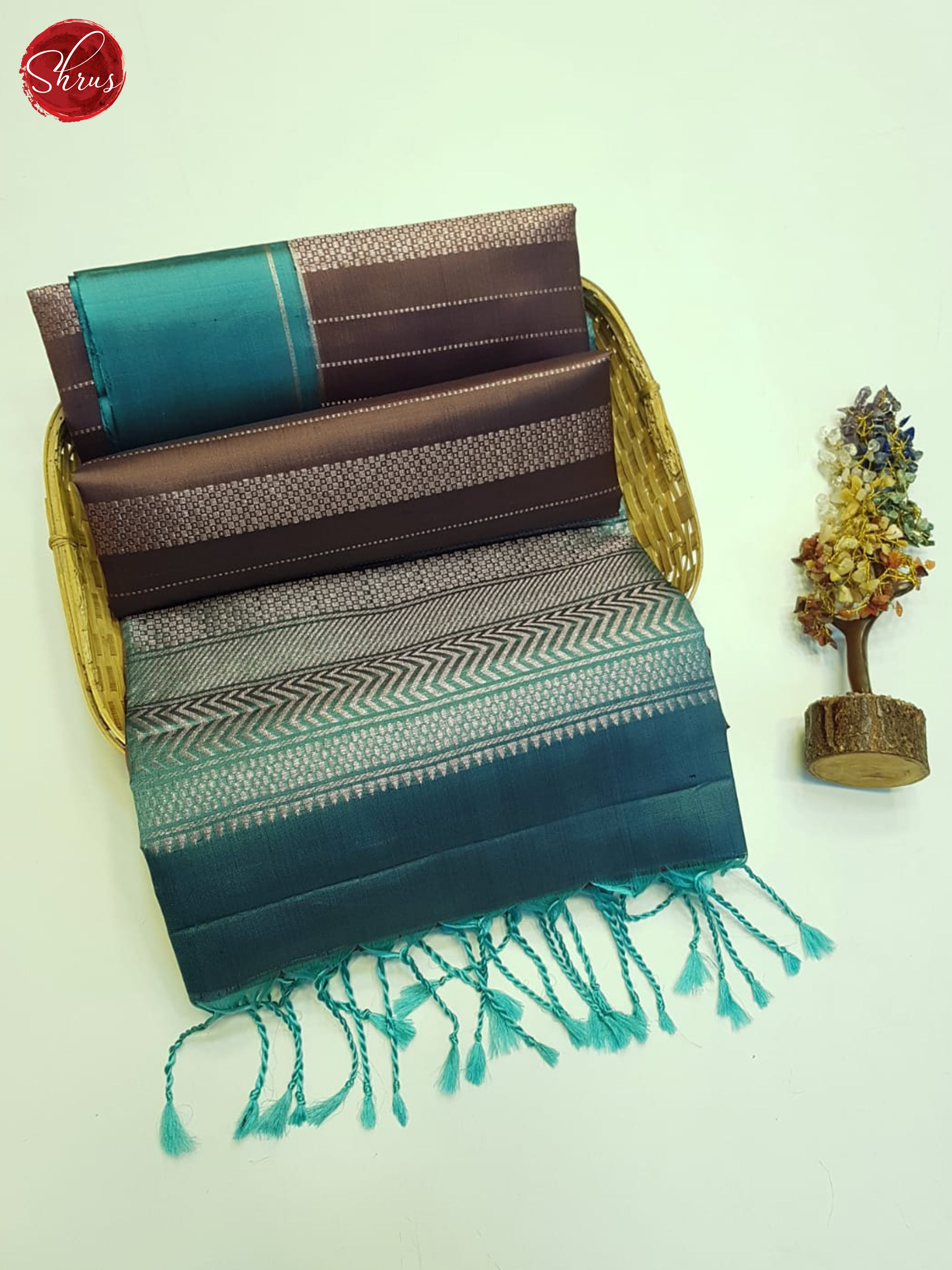 Brown And Teal Green- Soft Silk Saree - Shop on ShrusEternity.com