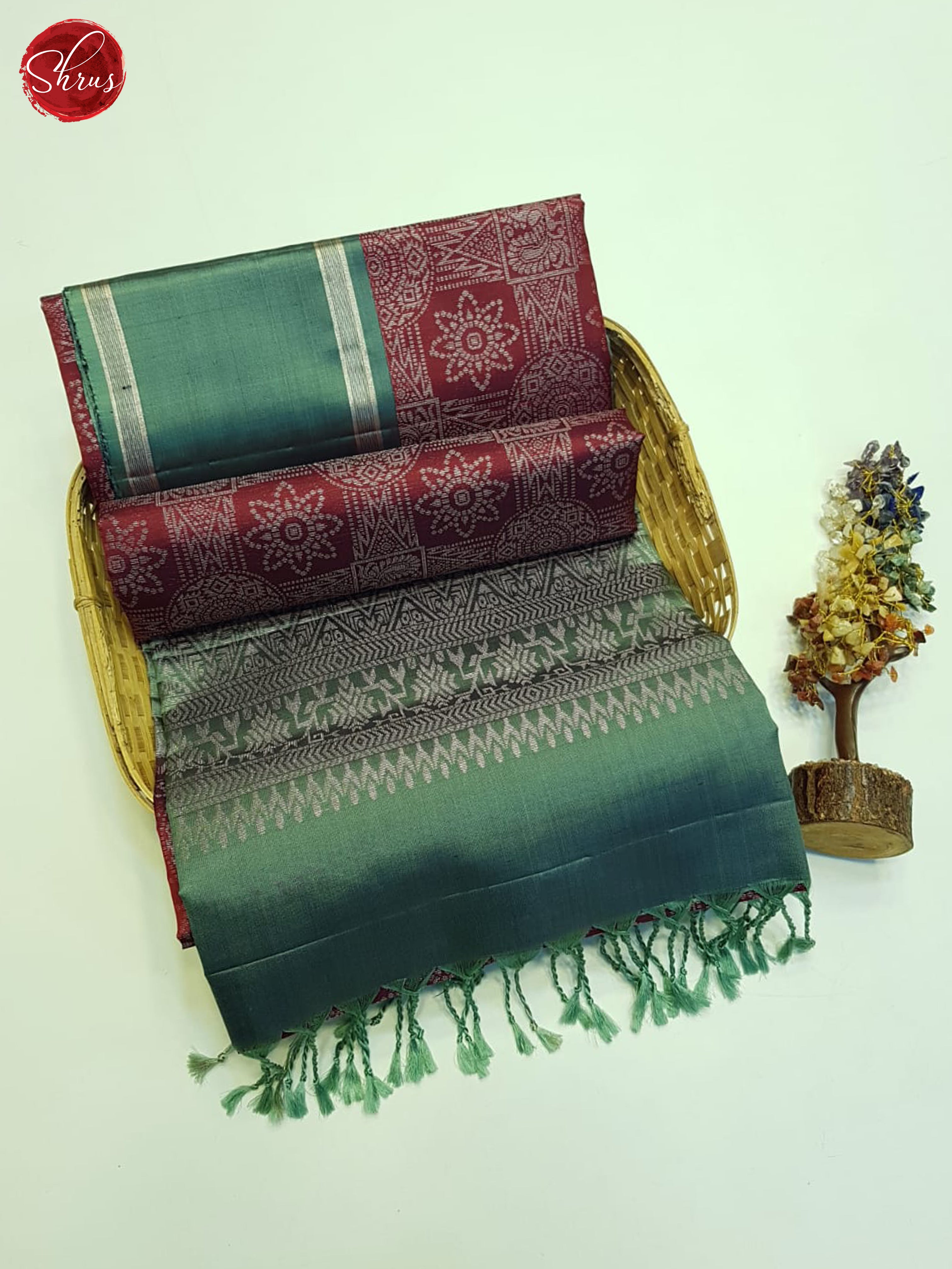 Maroon And Green- Soft Silk Saree - Shop on ShrusEternity.com