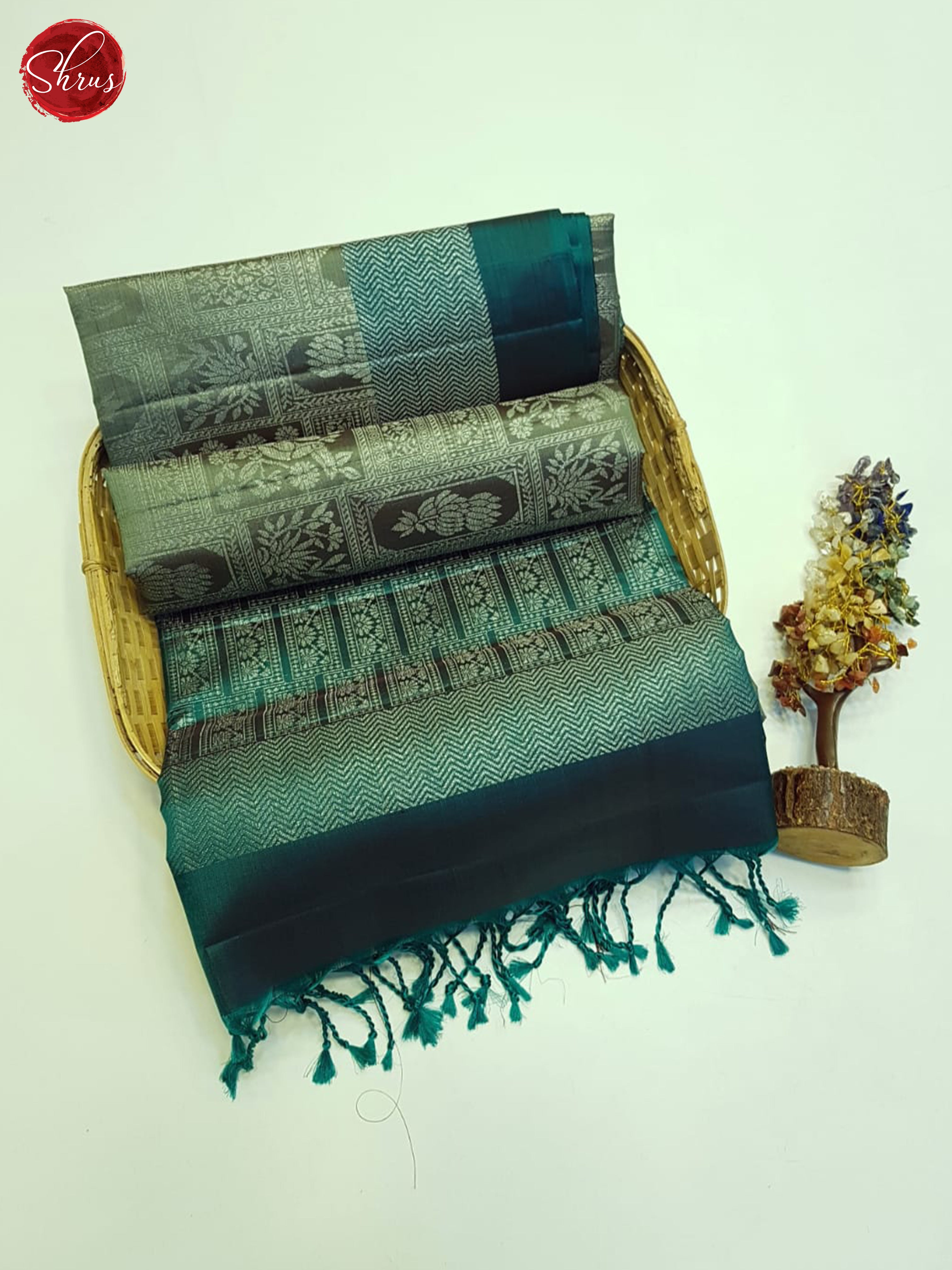 Greenish Grey And Green- Soft Silk Saree - Shop on ShrusEternity.com