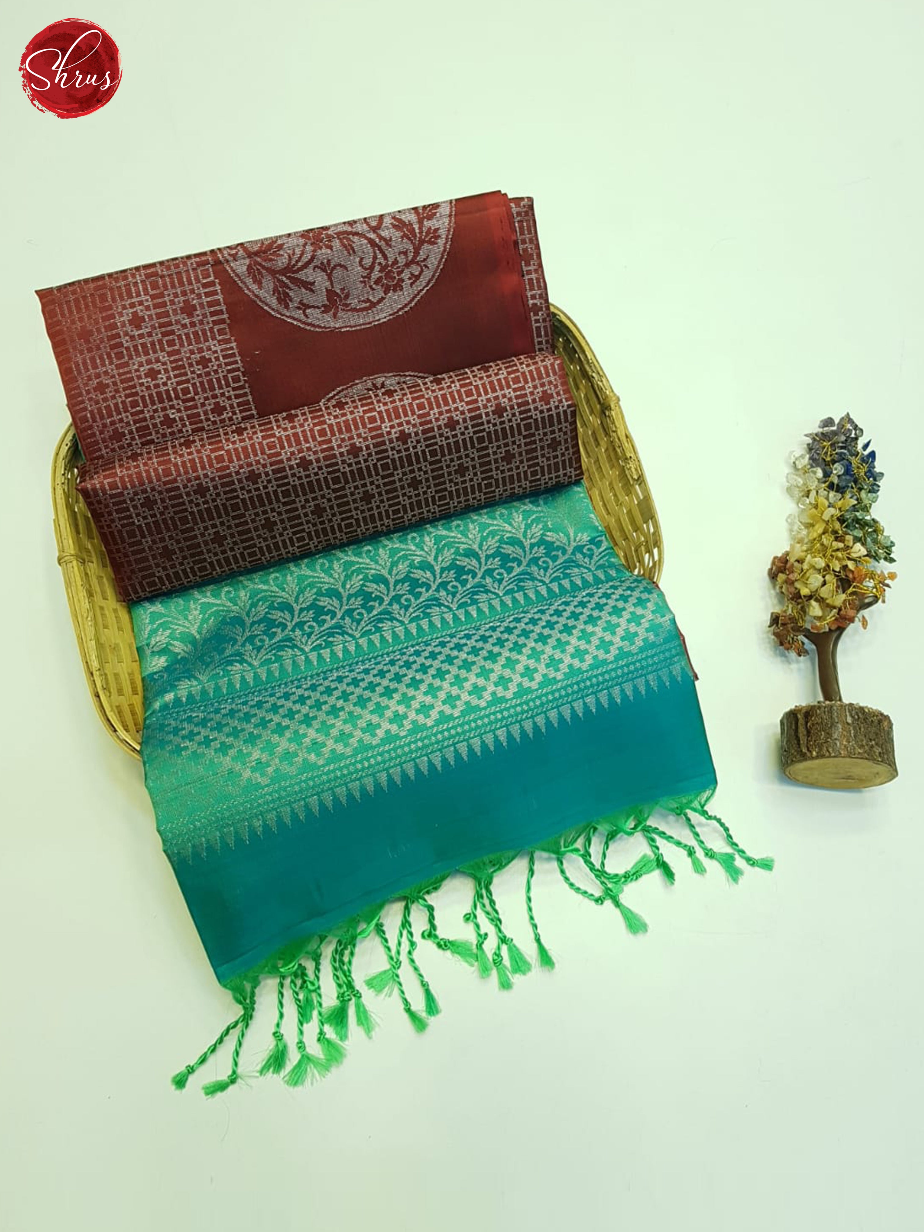 Maroon And Green- Soft Silk Saree - Shop on ShrusEternity.com