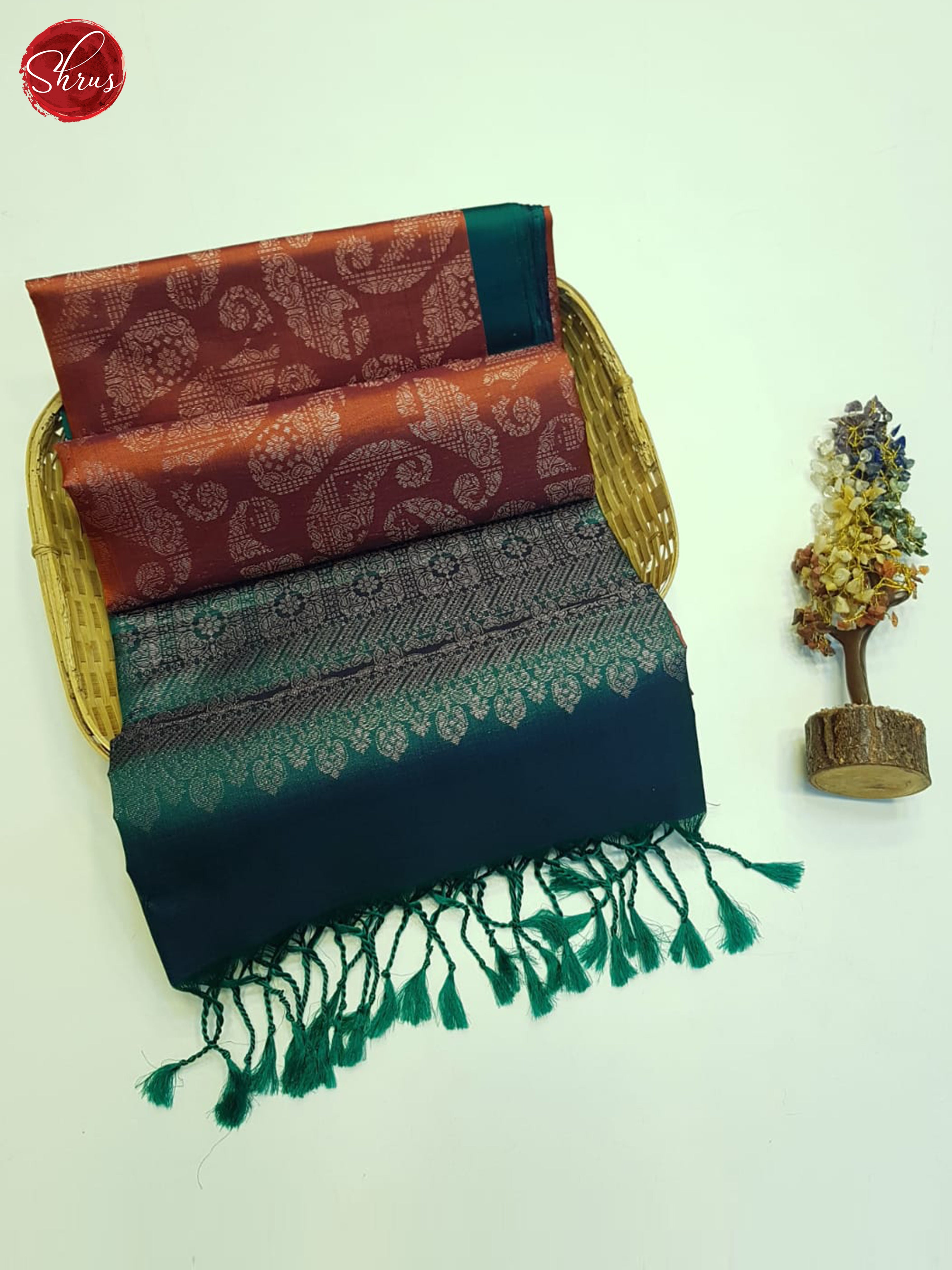 Brick And Green- Soft Silk Saree - Shop on ShrusEternity.com