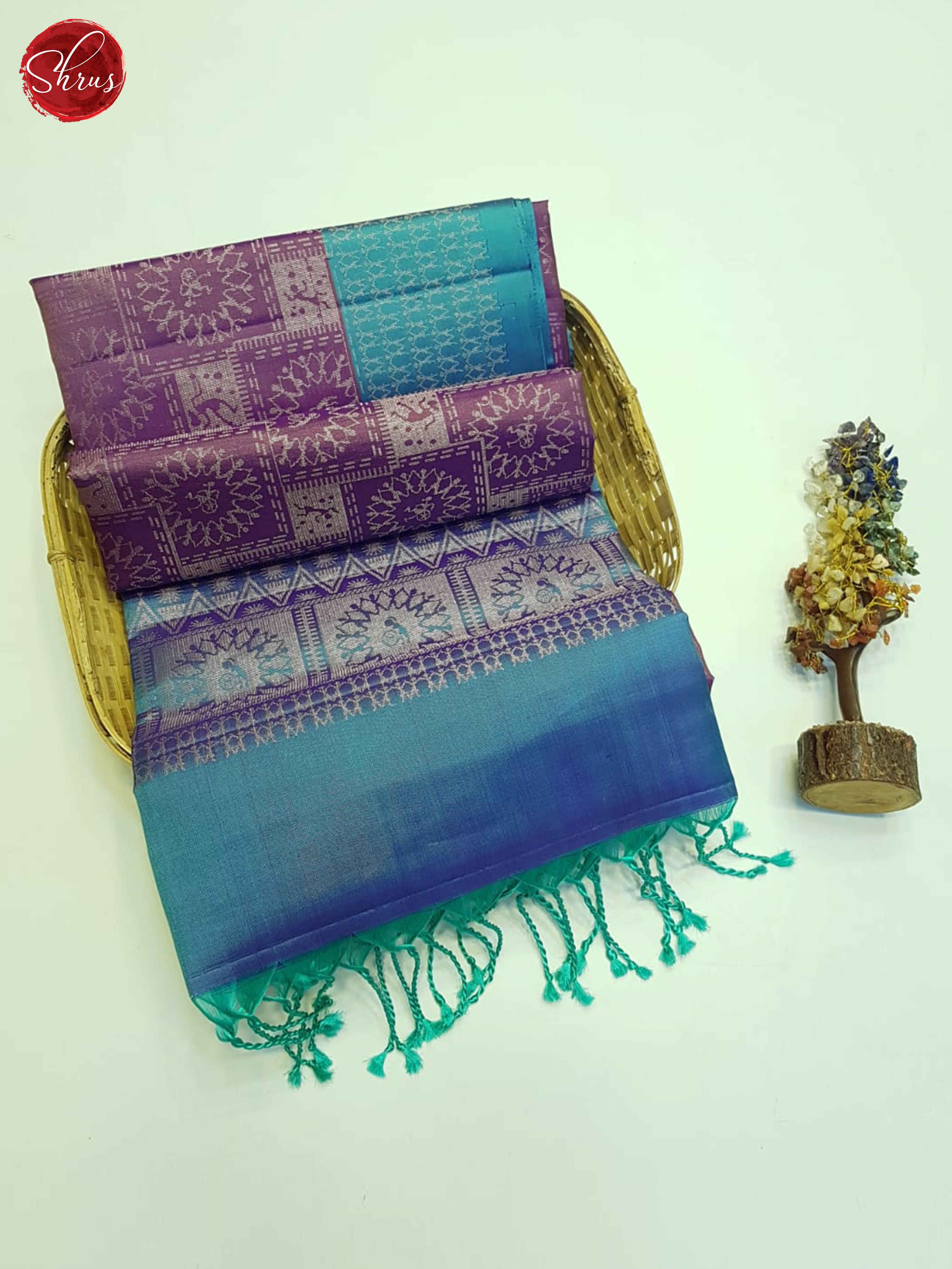 Dusty Purple And Blue- Soft Silk Saree - Shop on ShrusEternity.com
