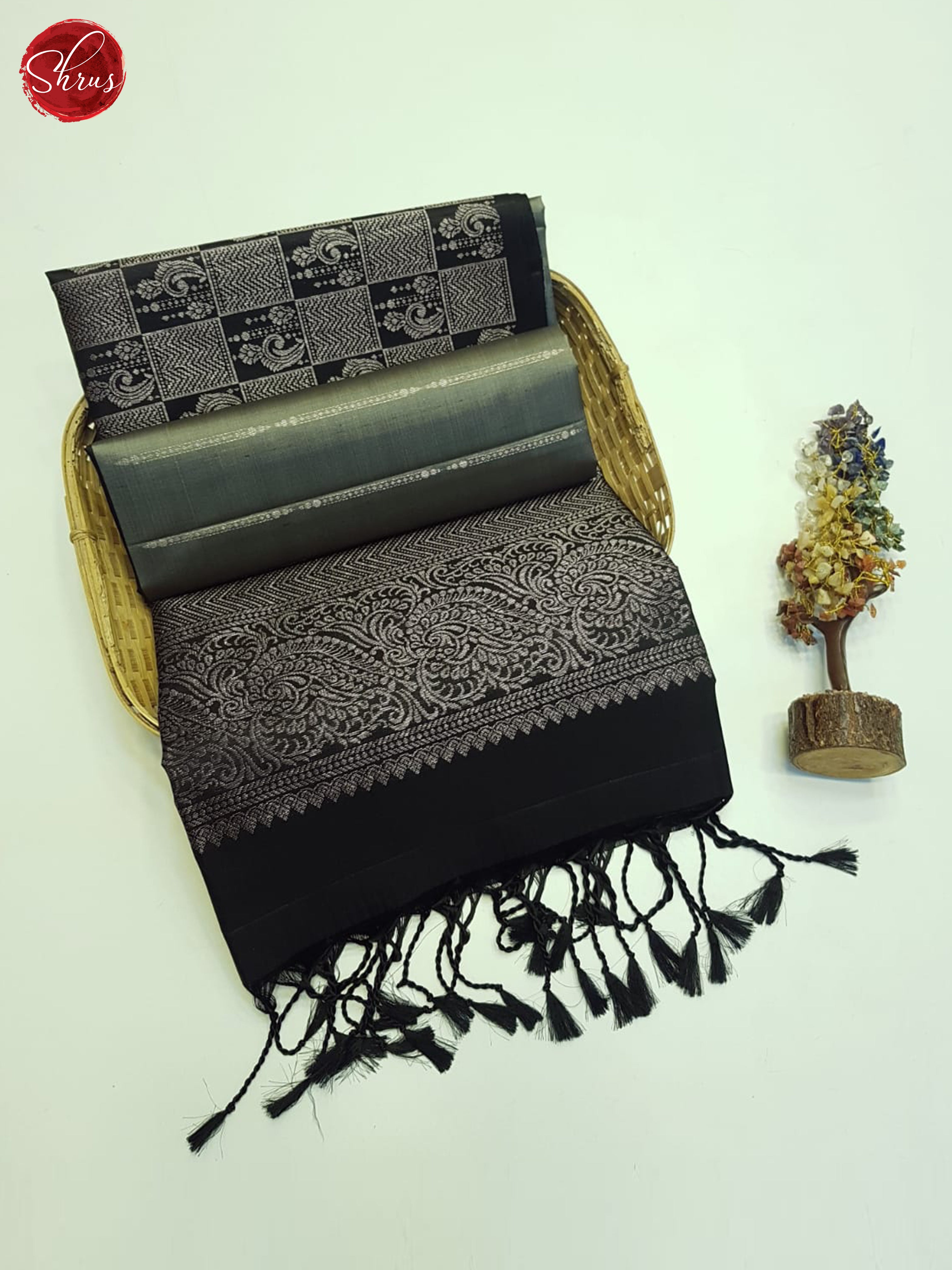 Grey And Black- Soft Silk Saree - Shop on ShrusEternity.com