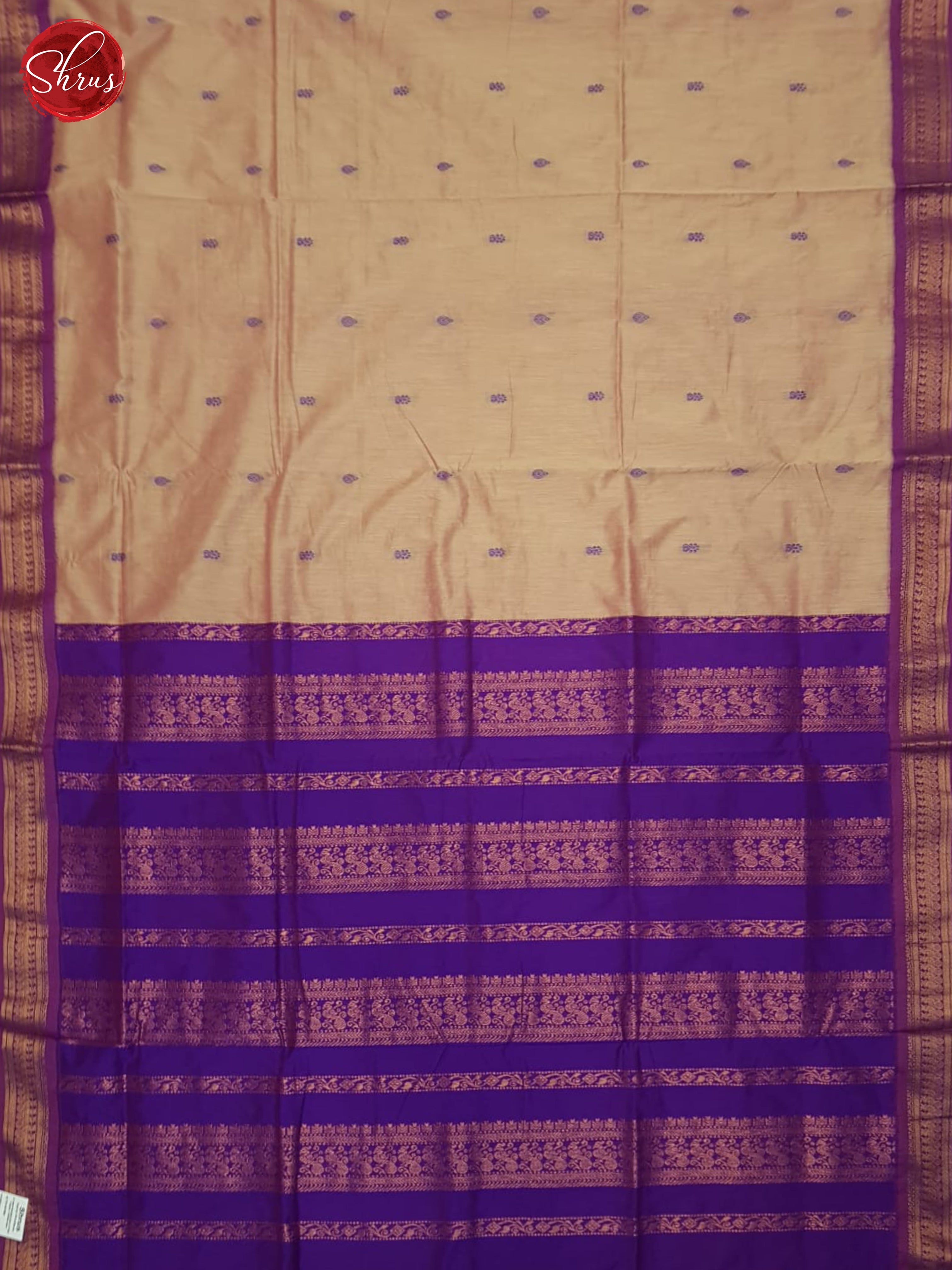 Beige & Purple- Kalyani Cotton Saree - Shop on ShrusEternity.com