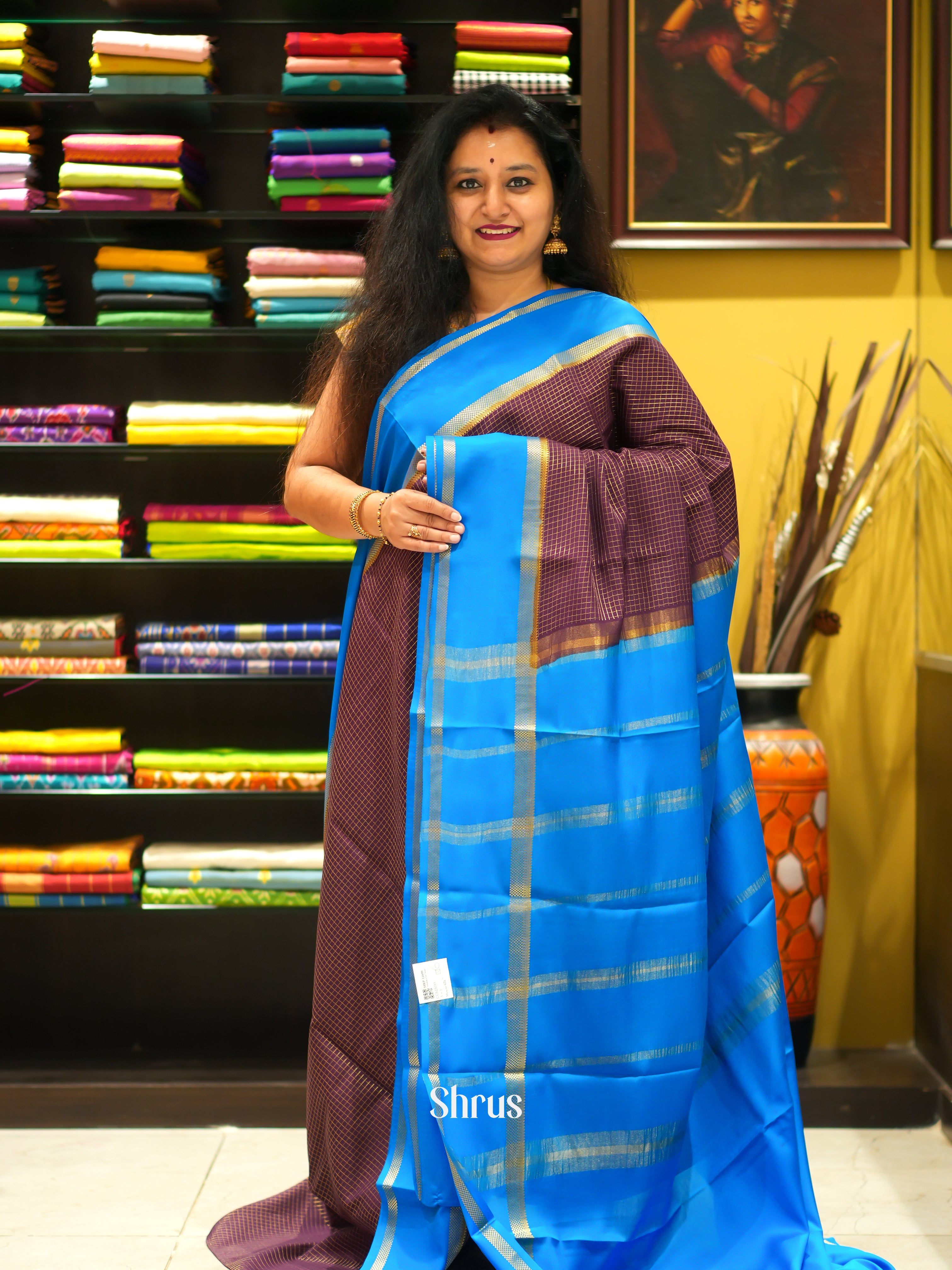 Wine And Blue- Mysore Silk Saree