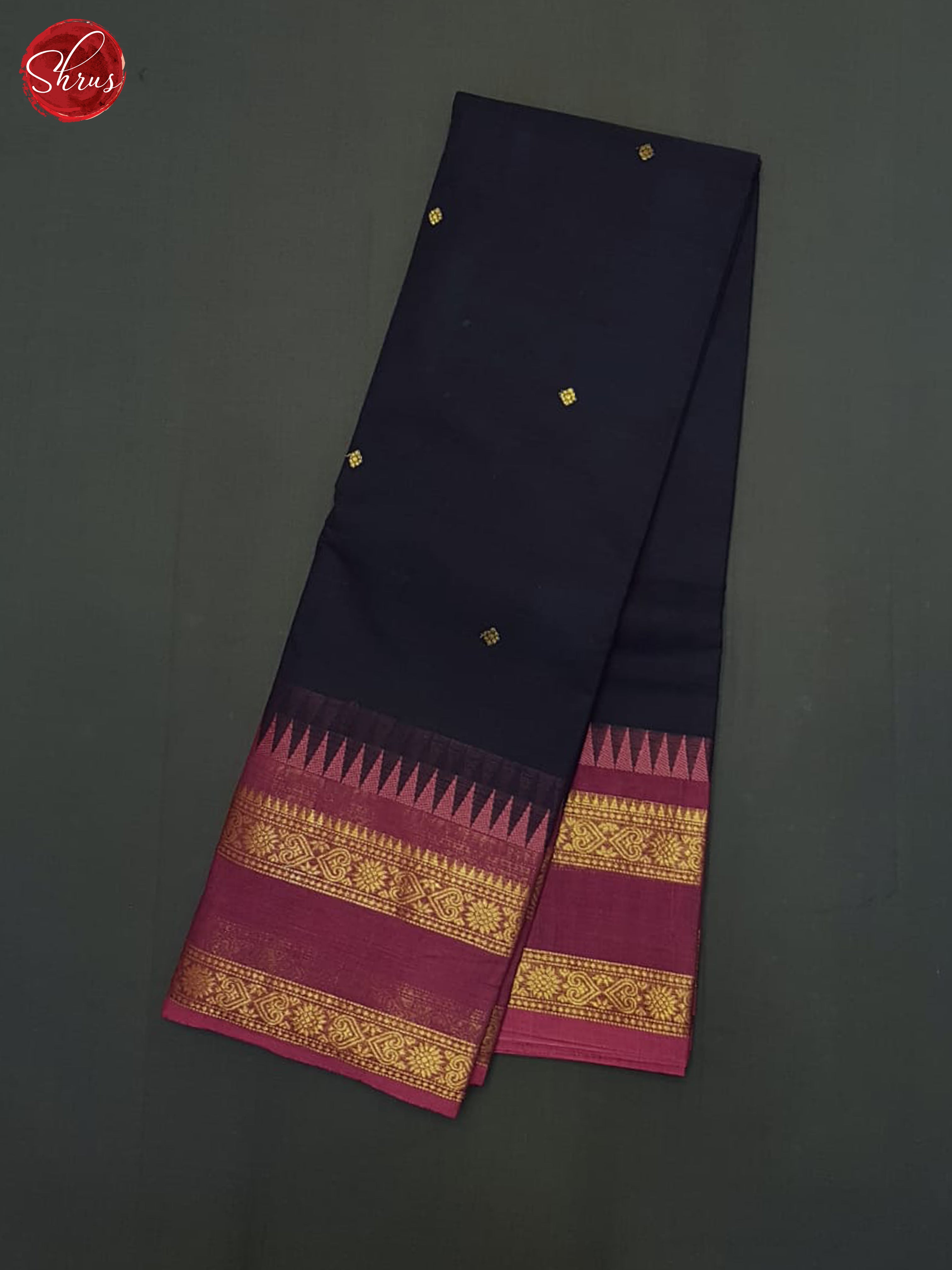 Blue  & Wine - Kanchi Cotton Saree - Shop on ShrusEternity.com