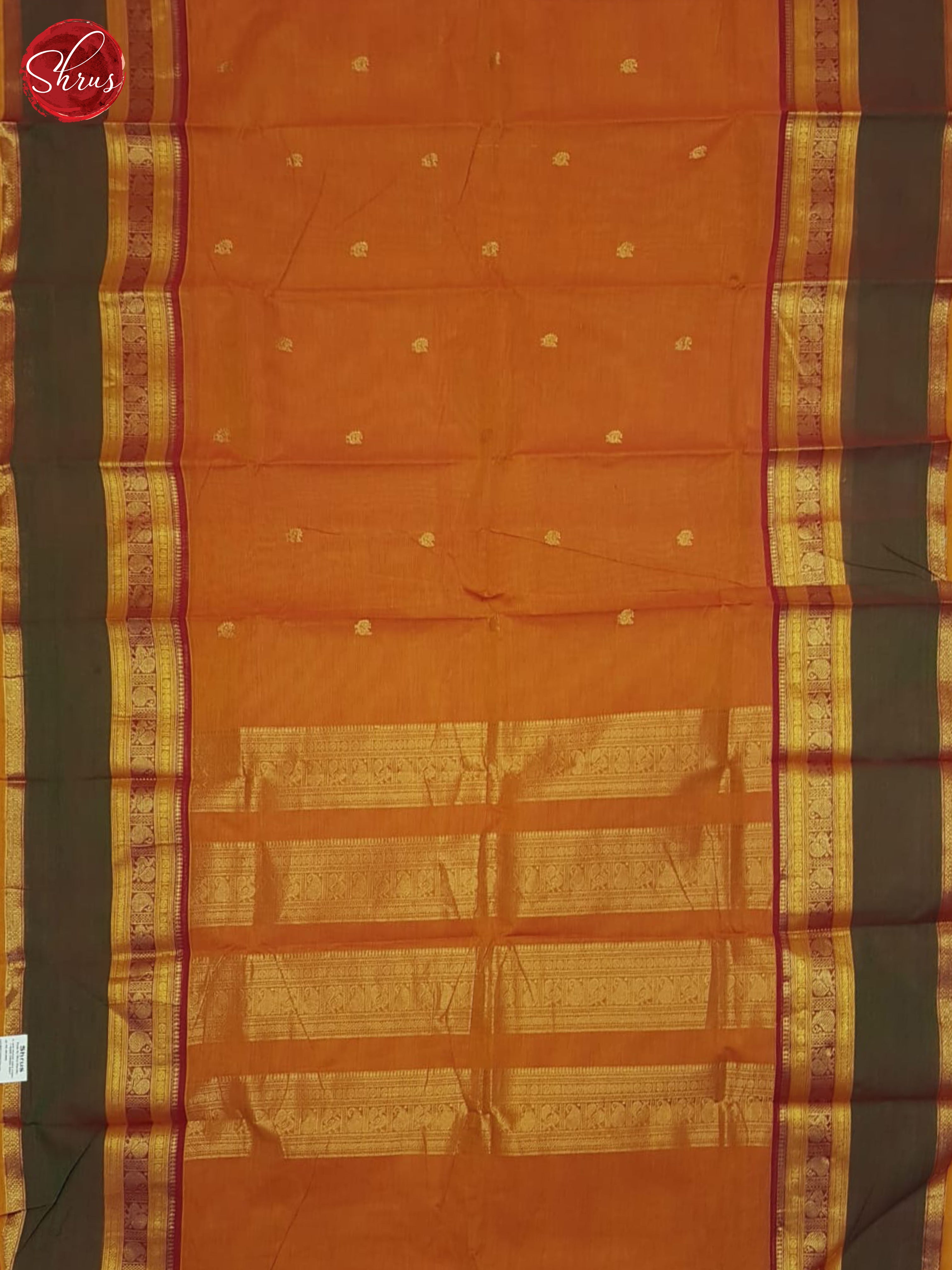 Orange & Green - Kanchi Cotton Saree - Shop on ShrusEternity.com