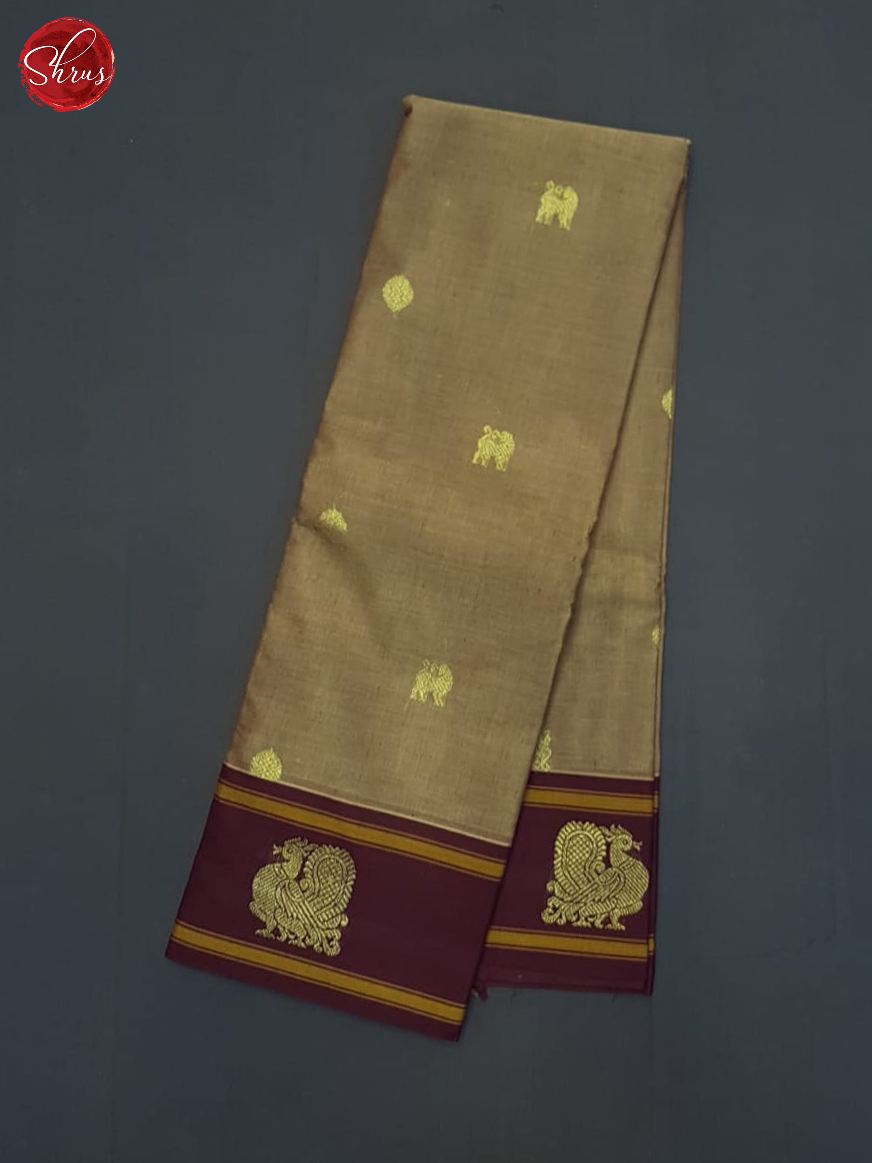 Light Brown & Brown - Kanchi Cotton Saree - Shop on ShrusEternity.com