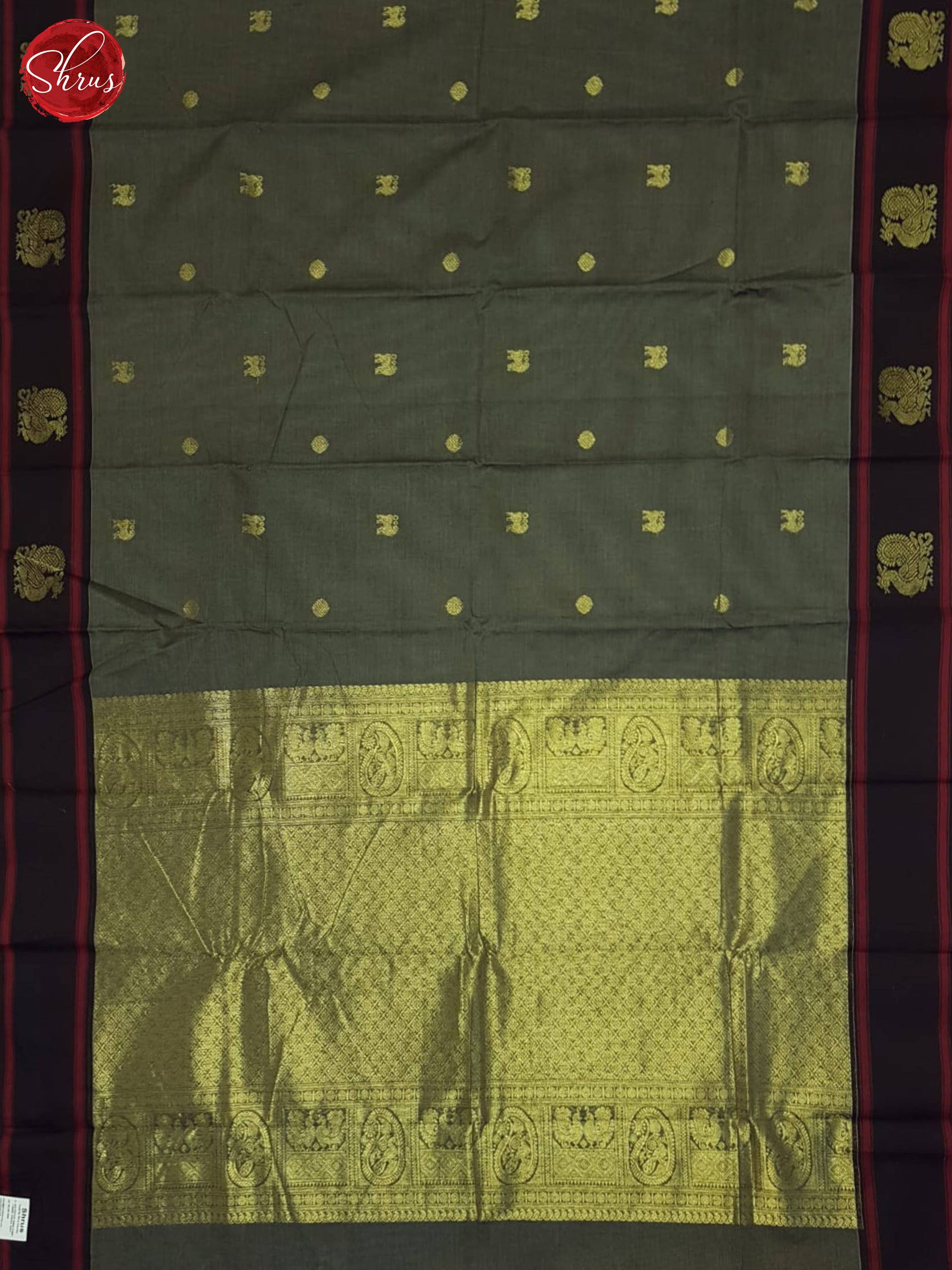 Grey & Black - Kanchi Cotton Saree - Shop on ShrusEternity.com