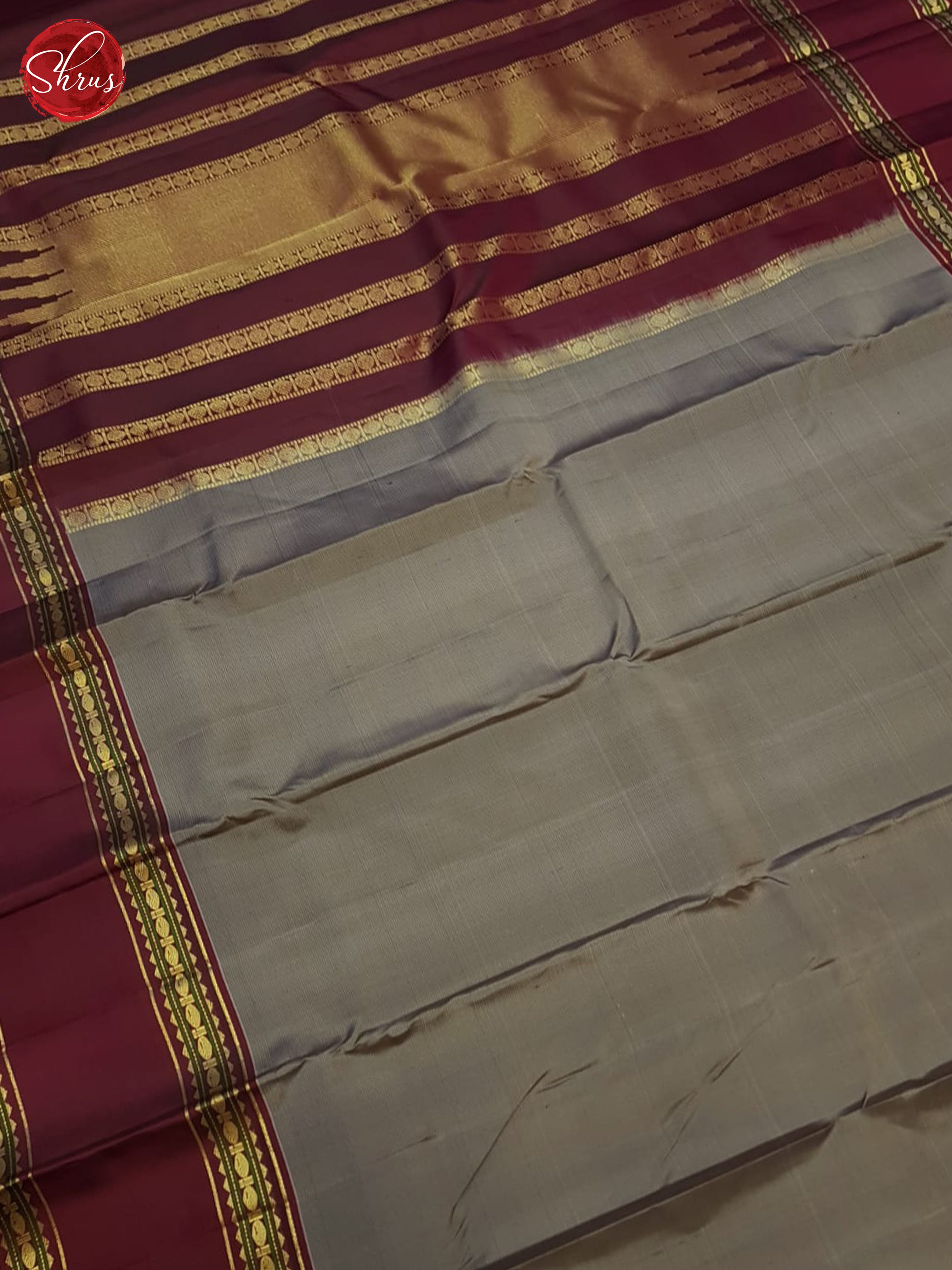 Grey & Maroon- Kanchipuram silk Saree - Shop on ShrusEternity.com