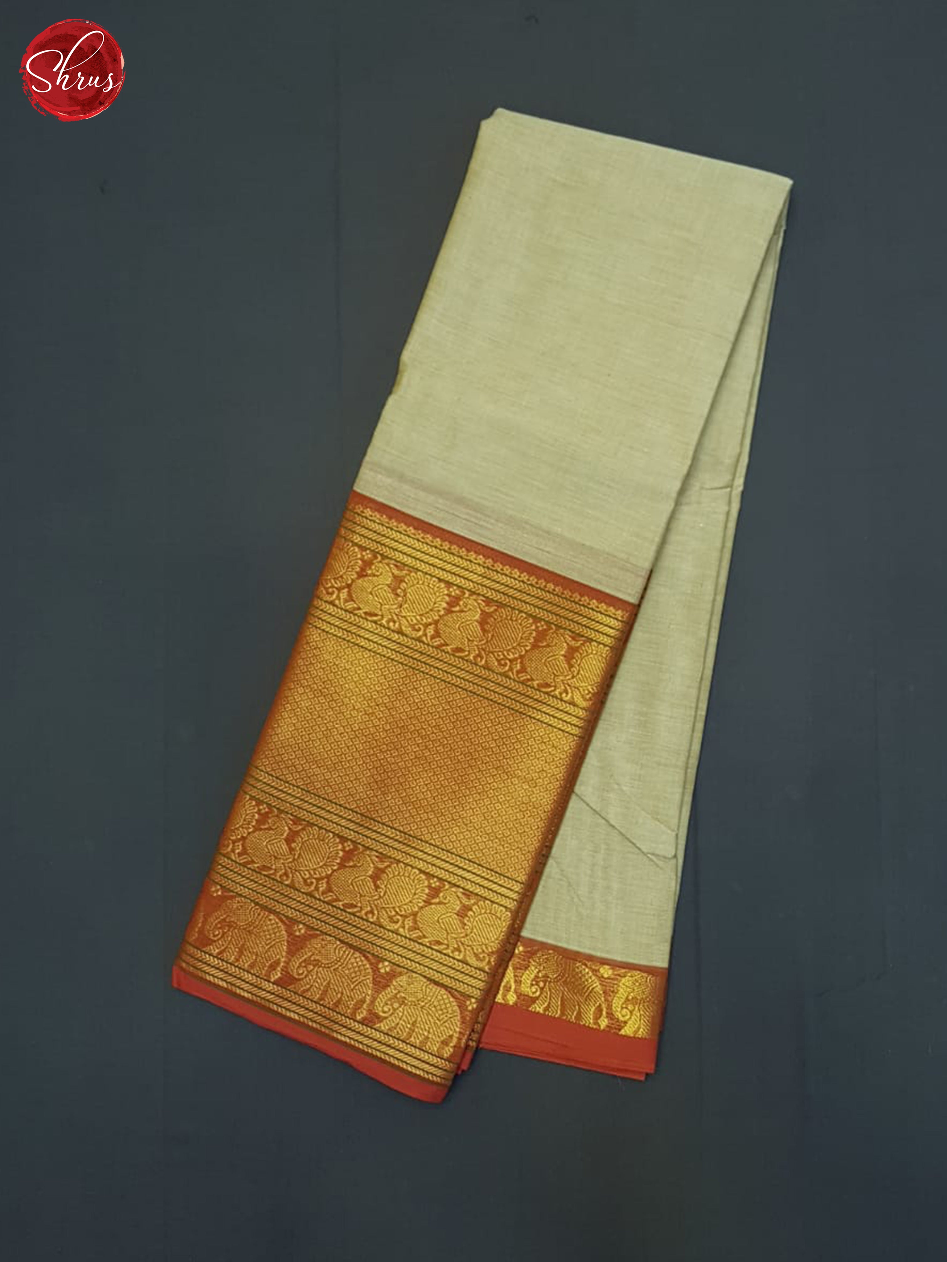 Beige & Red - Chettinad Cotton Saree - Shop on ShrusEternity.com