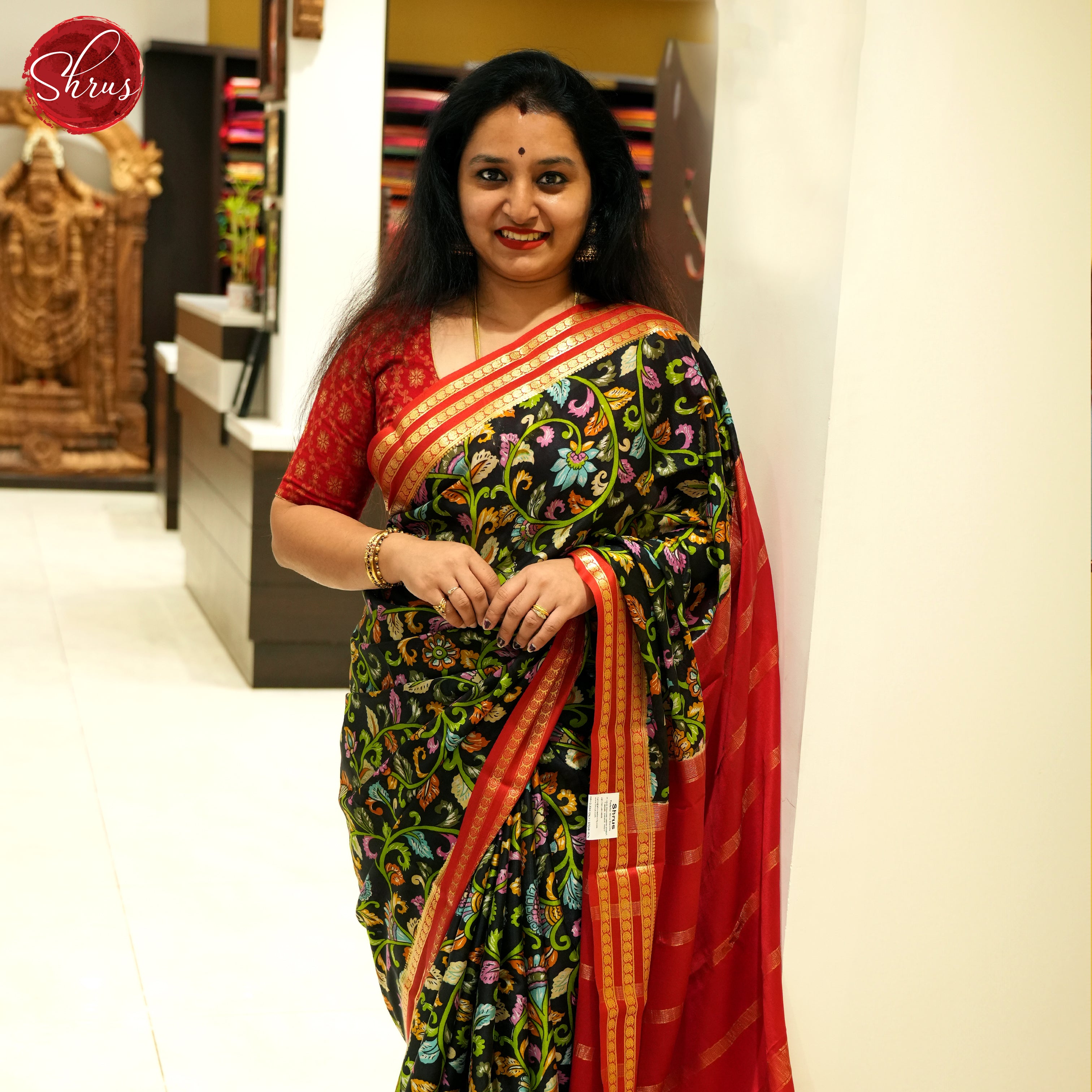Black and Red - Mysore Silk Saree - Shop on ShrusEternity.com