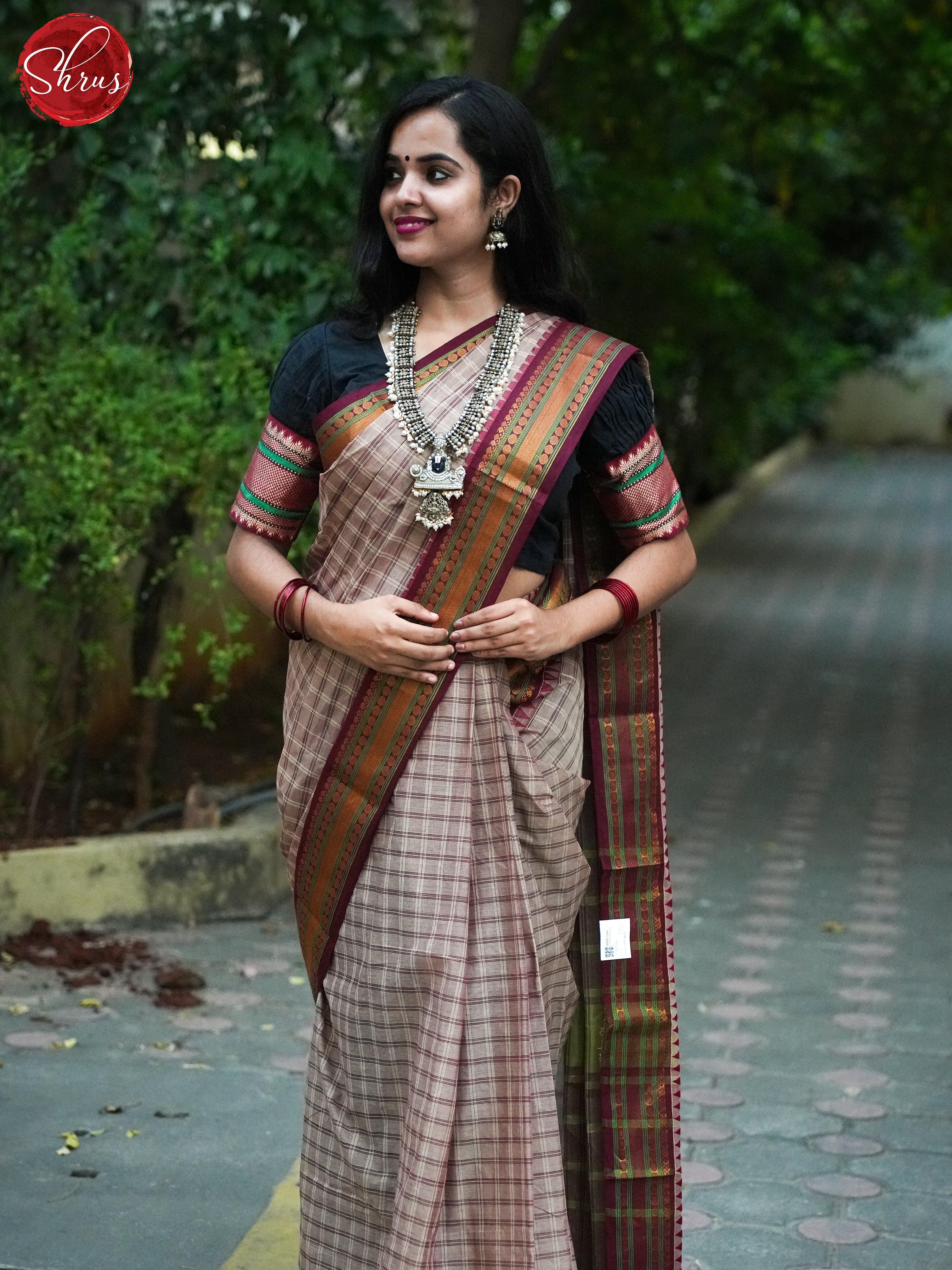 Grey & Brown  - Chettinad Cotton Saree - Shop on ShrusEternity.com