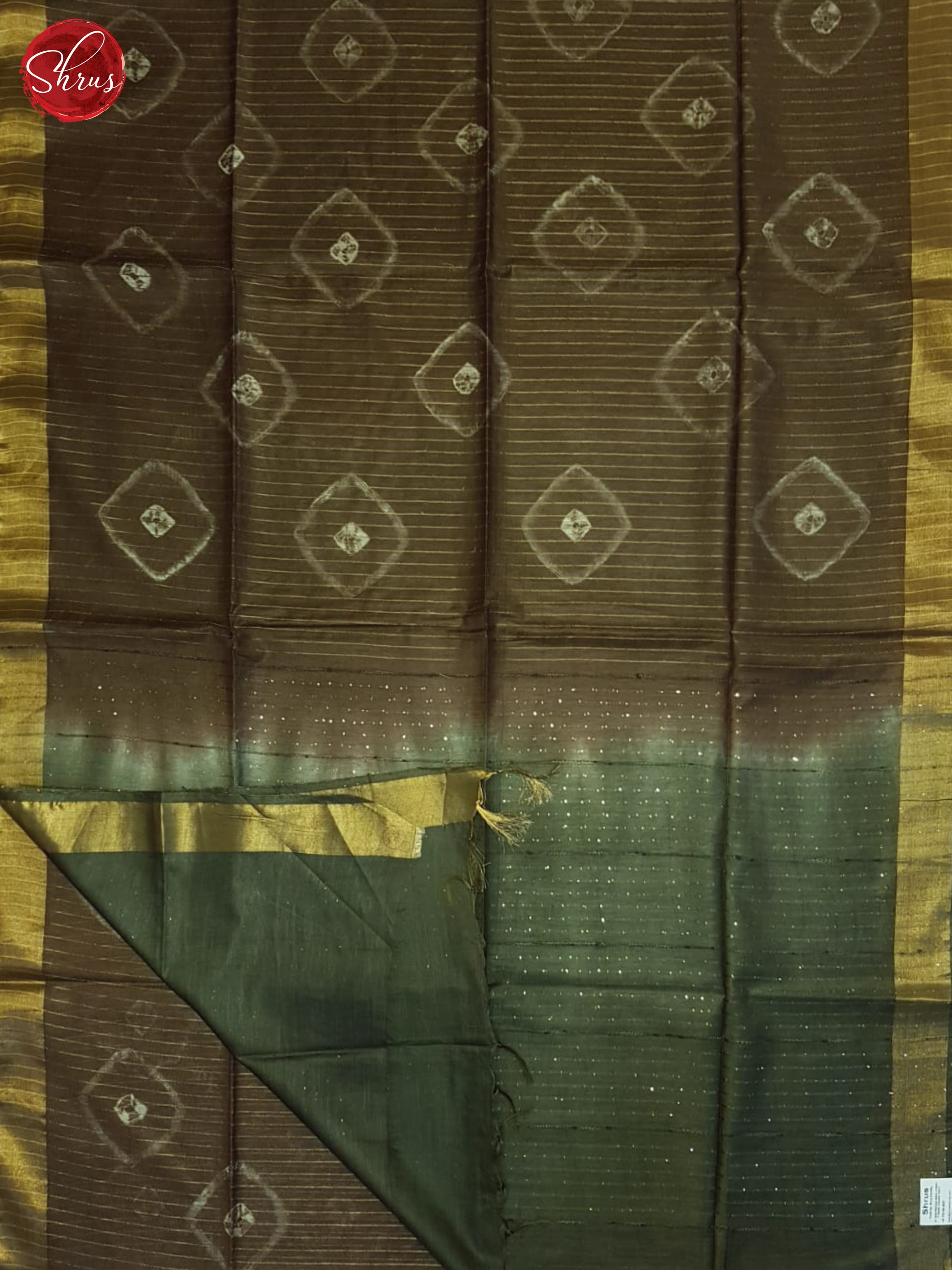 Brown And Green- Shibori Saree - Shop on ShrusEternity.com