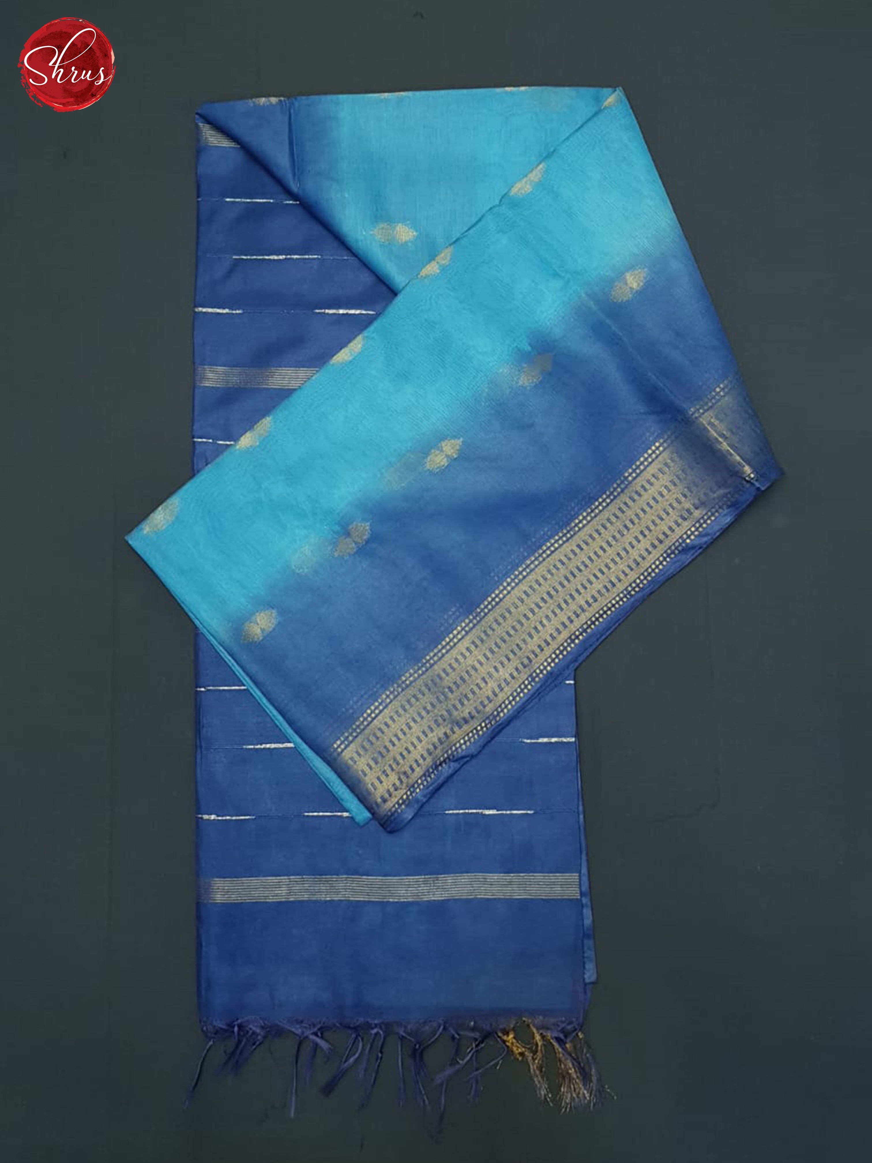 Light Blue & Dark Blue - Semi Tussar Saree - Shop on ShrusEternity.com