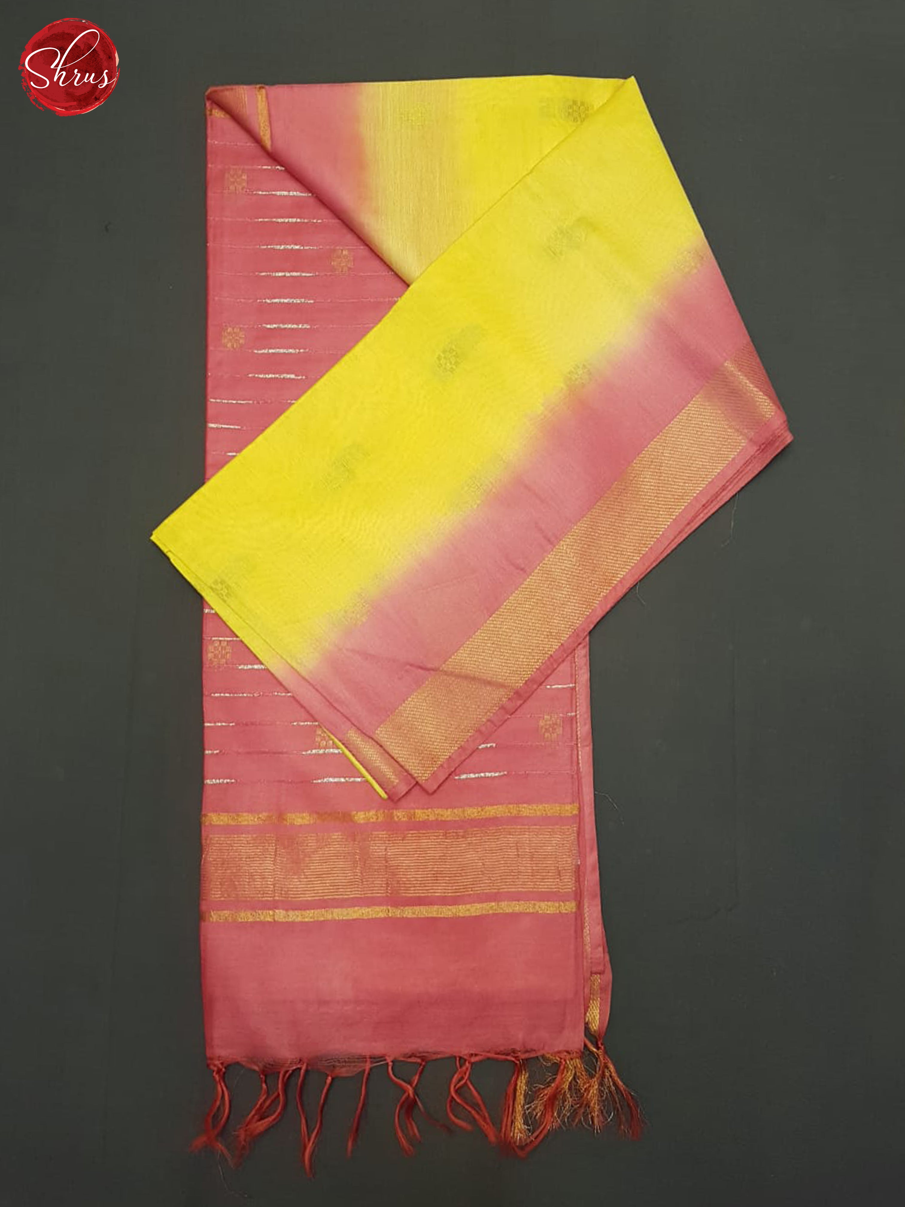 Yellow & Orangish PInk- Semi Tussar Saree - Shop on ShrusEternity.com