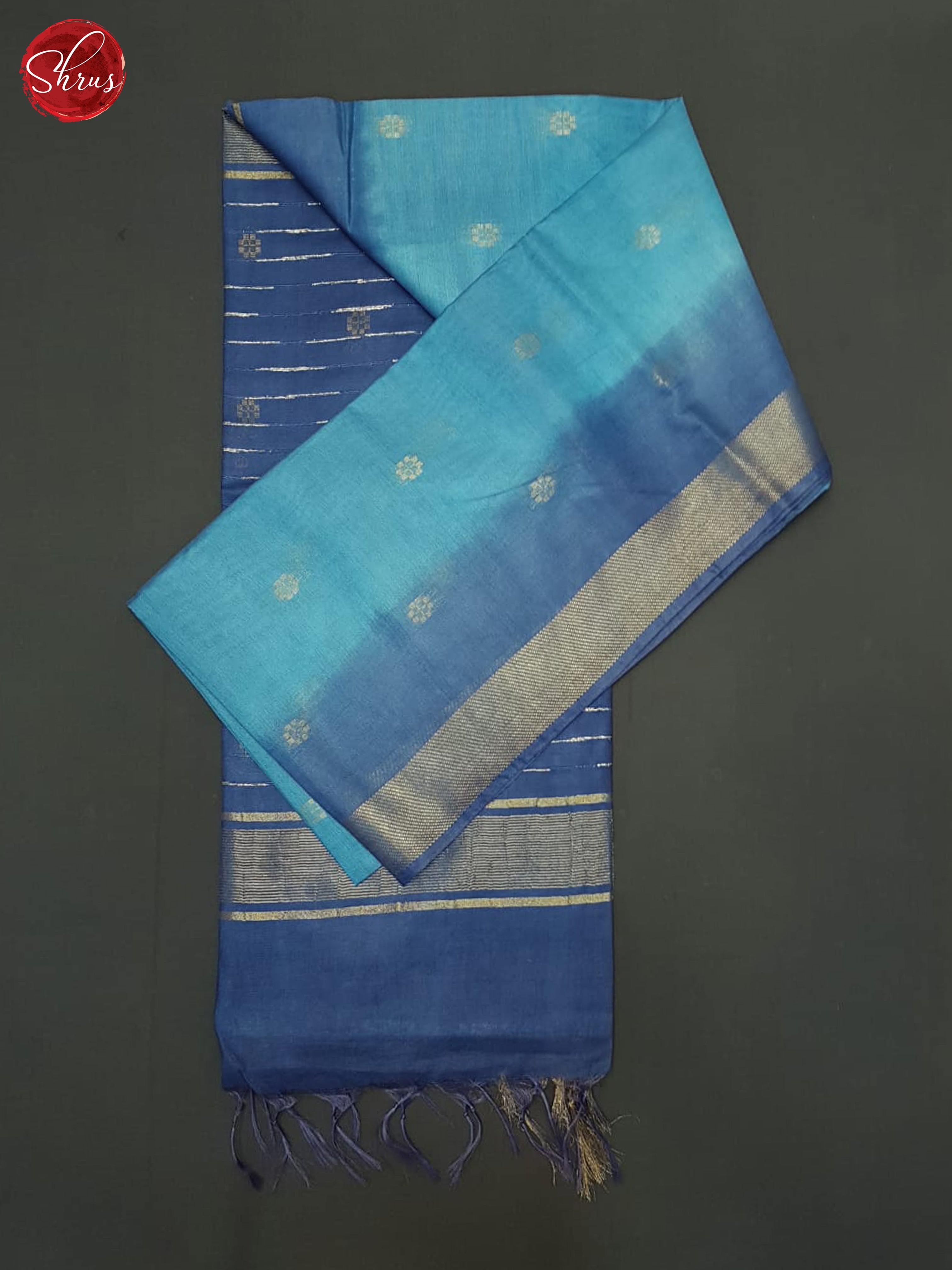 Sky Blue & Blue - Semi Tussar Saree - Shop on ShrusEternity.com