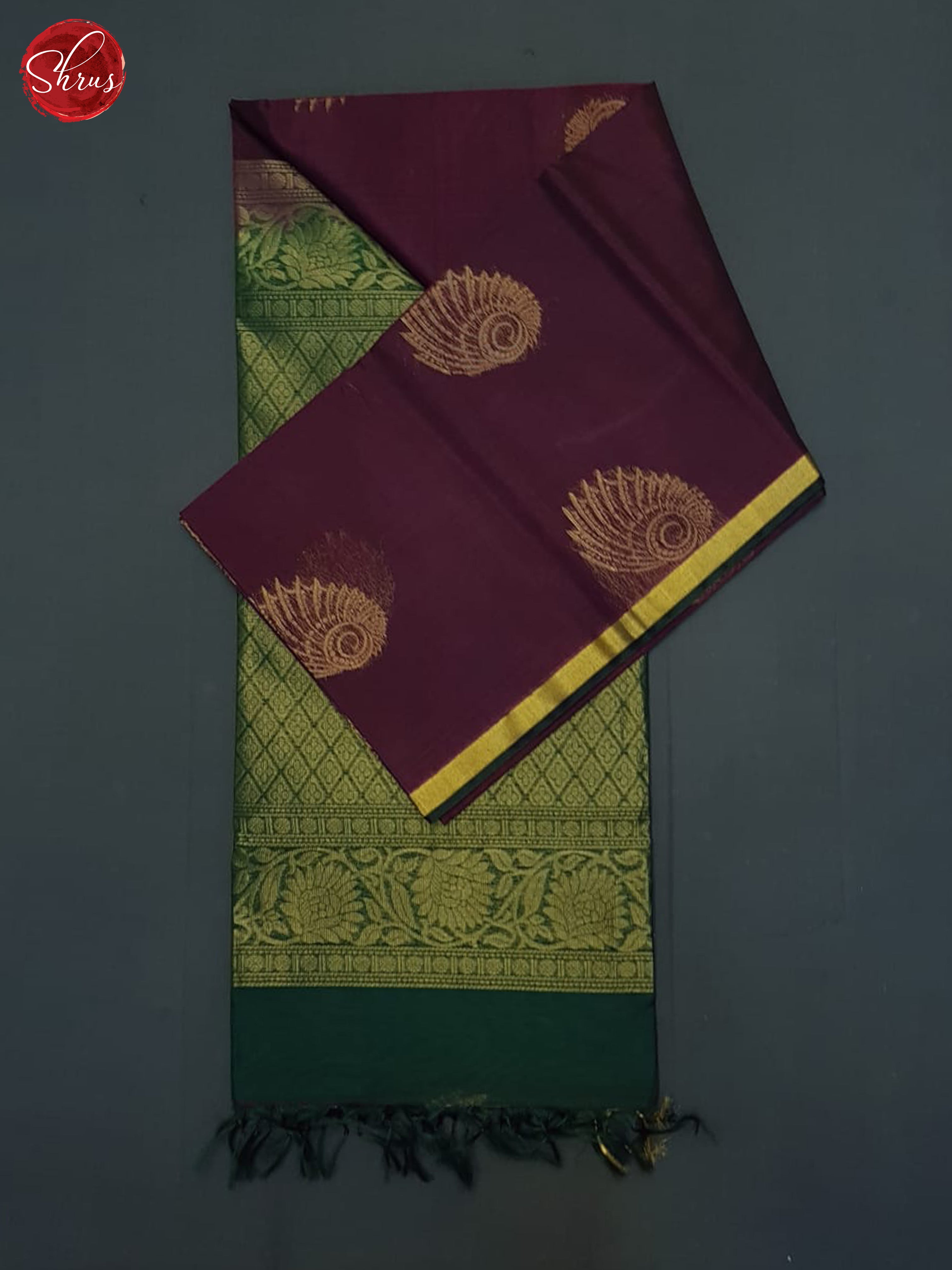 Wine & Green - Silk Cotton Saree - Shop on ShrusEternity.com