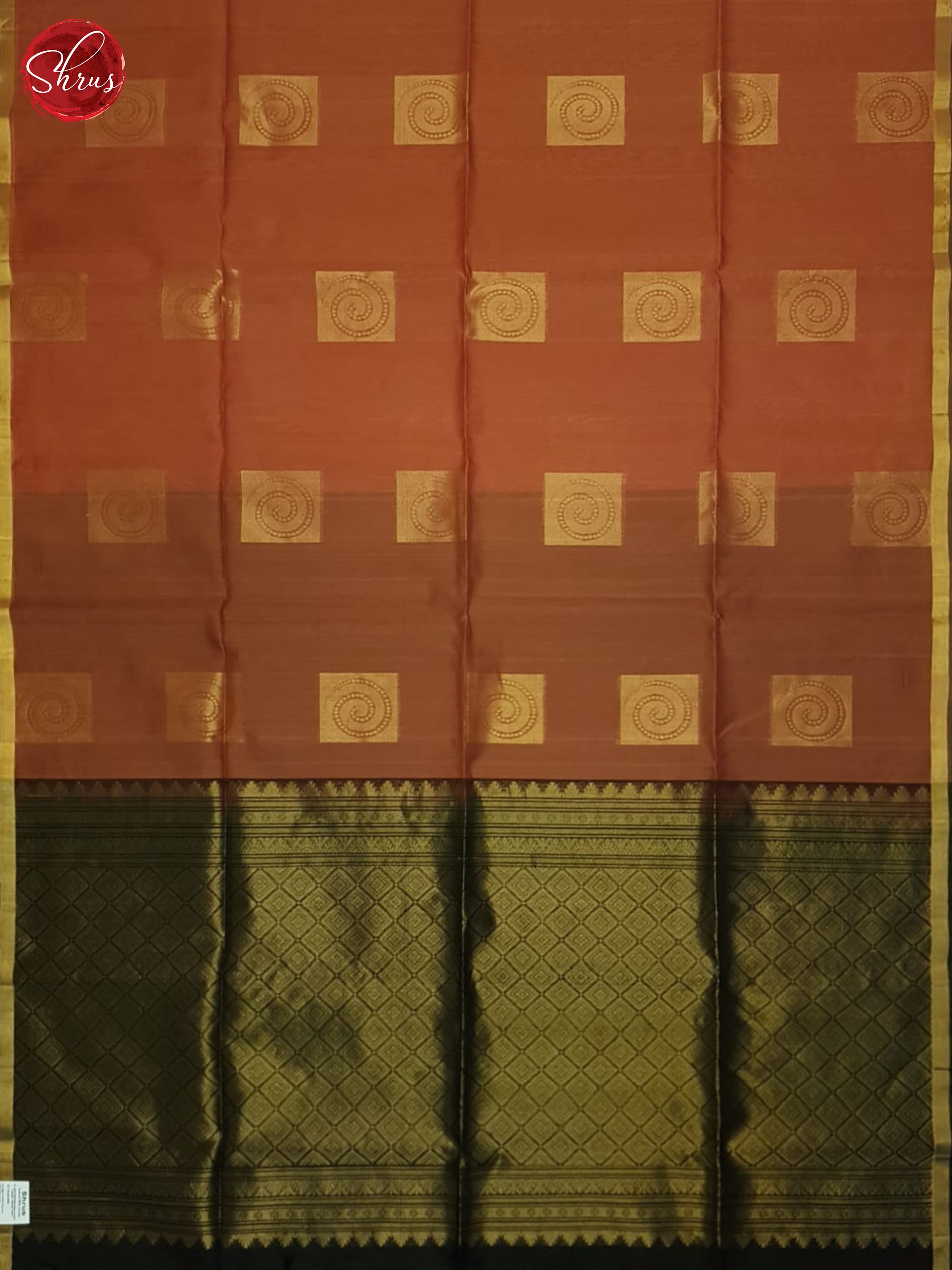 Brick Orange & Green- Silk Cotton Saree - Shop on ShrusEternity.com
