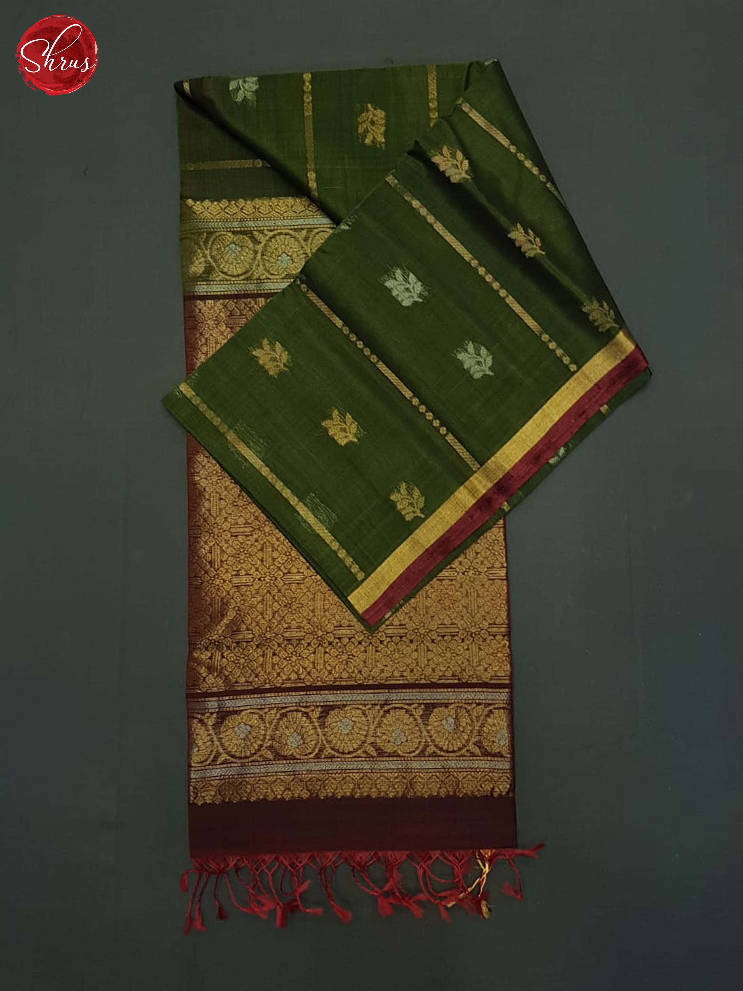 Green & Maroon- Silk Cotton Saree - Shop on ShrusEternity.com