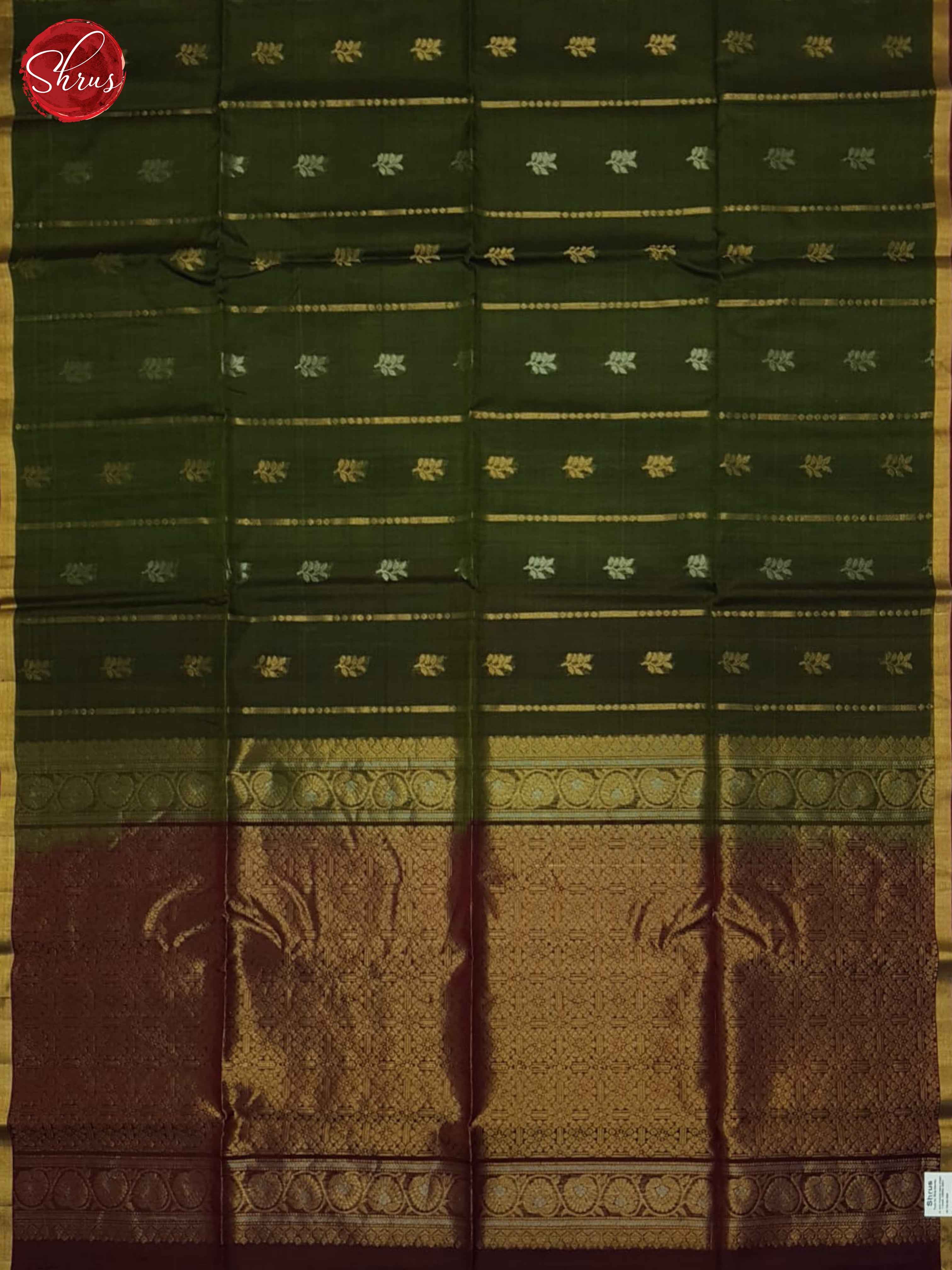 Green & Maroon- Silk Cotton Saree - Shop on ShrusEternity.com