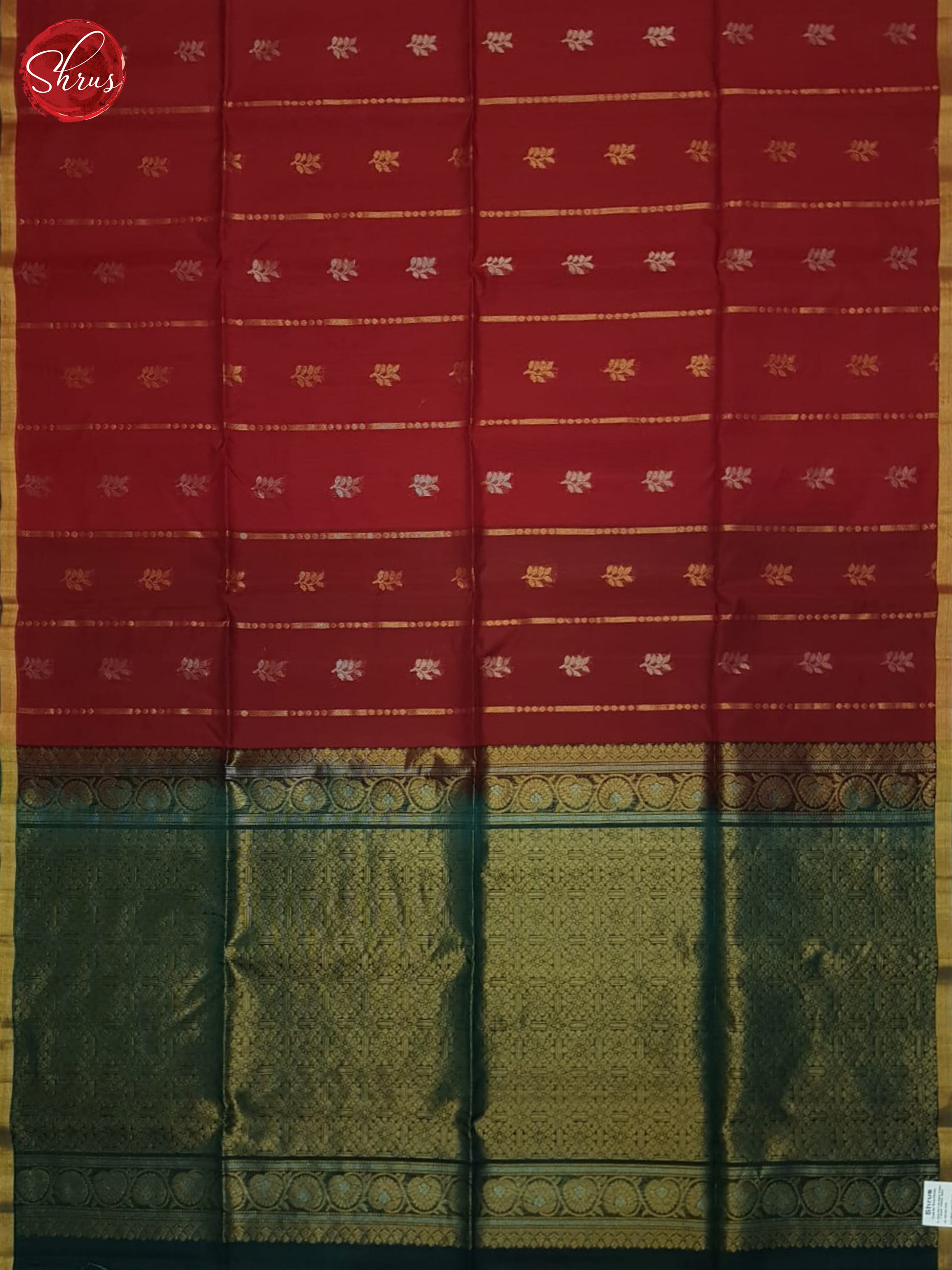 Red  & Green- Silk Cotton Saree - Shop on ShrusEternity.com