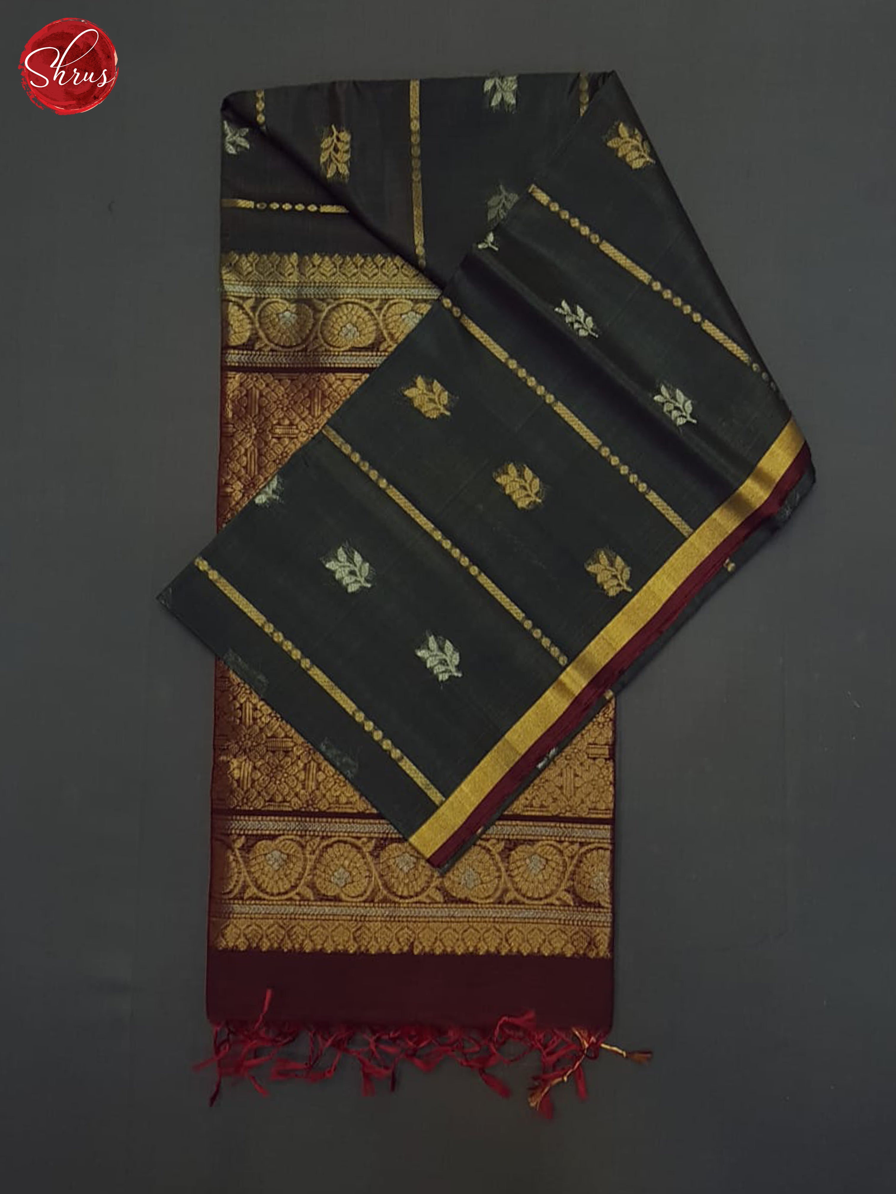 Grey & Maroon- Silk Cotton Saree - Shop on ShrusEternity.com