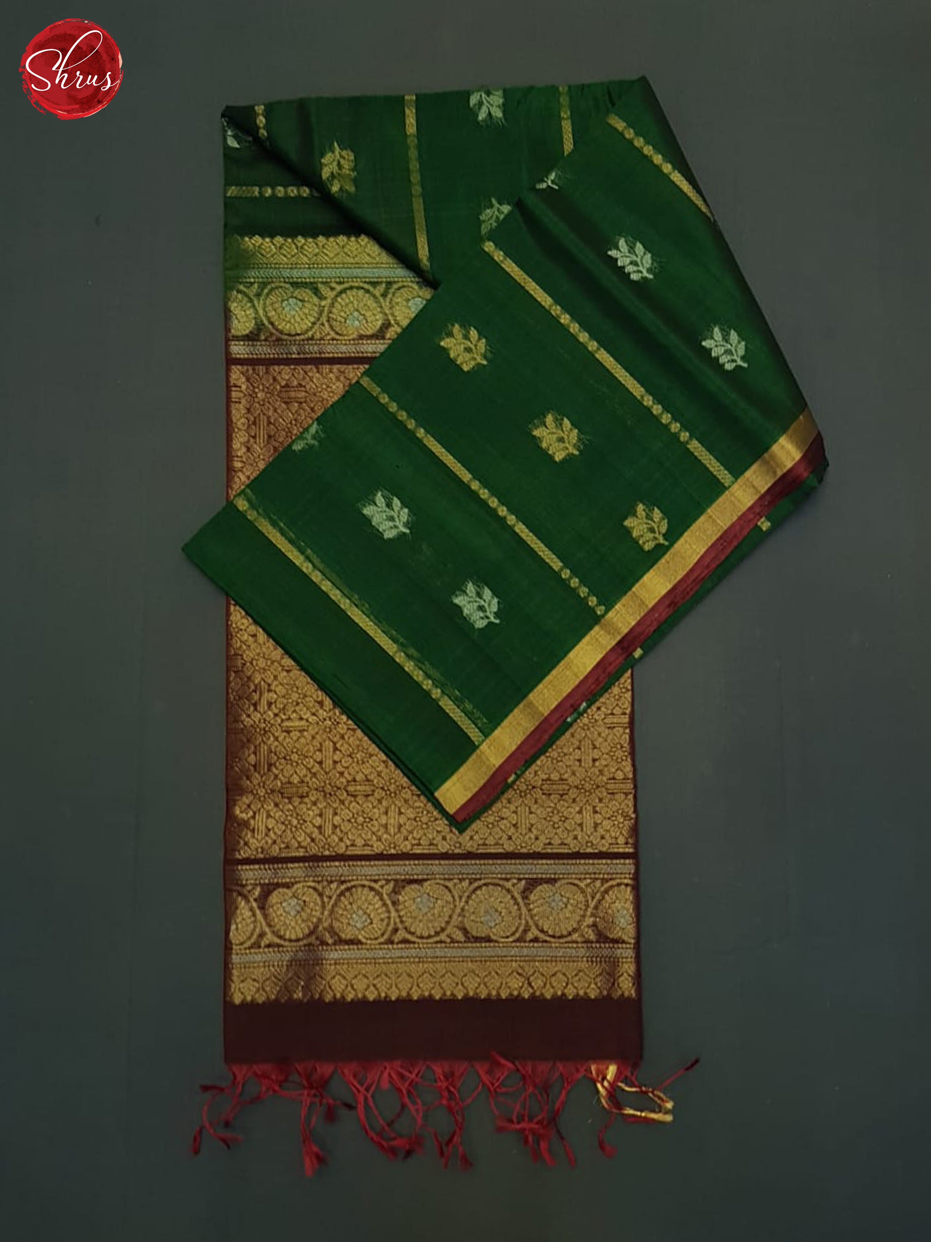 Green & Maroon  - Silk Cotton Saree - Shop on ShrusEternity.com