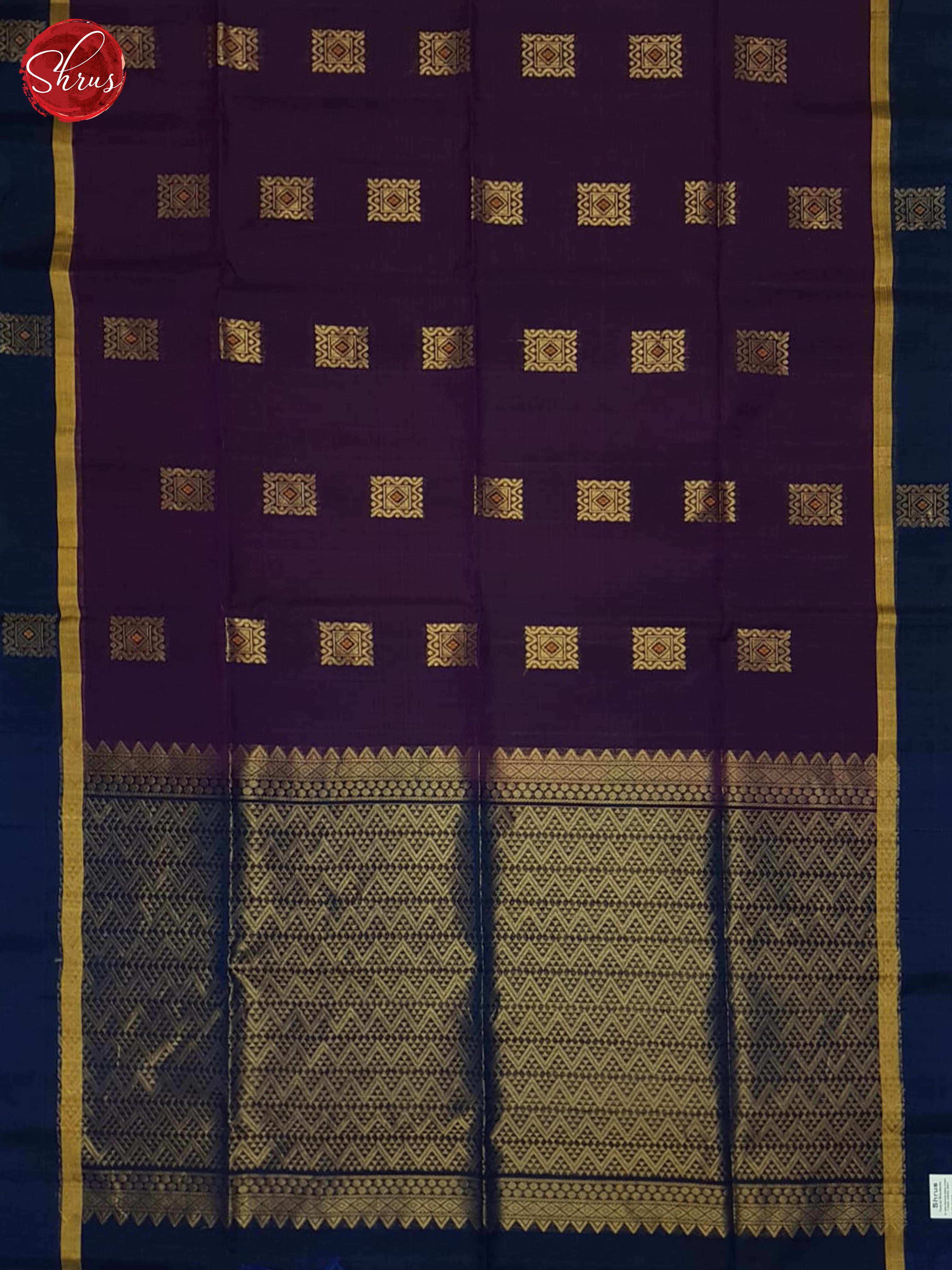 Purple & Blue- Silk Cotton Saree - Shop on ShrusEternity.com