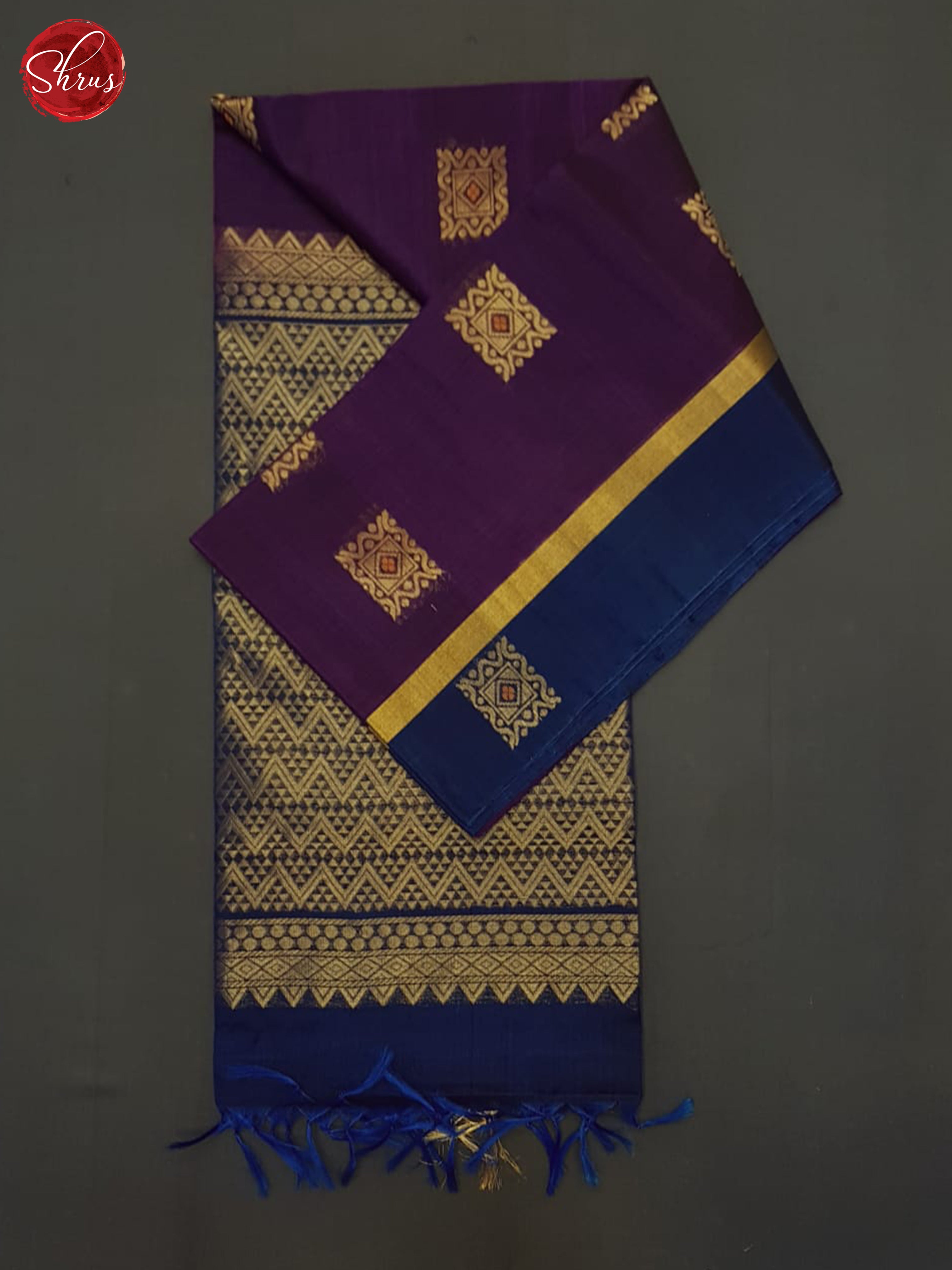 Purple & Blue- Silk Cotton Saree - Shop on ShrusEternity.com