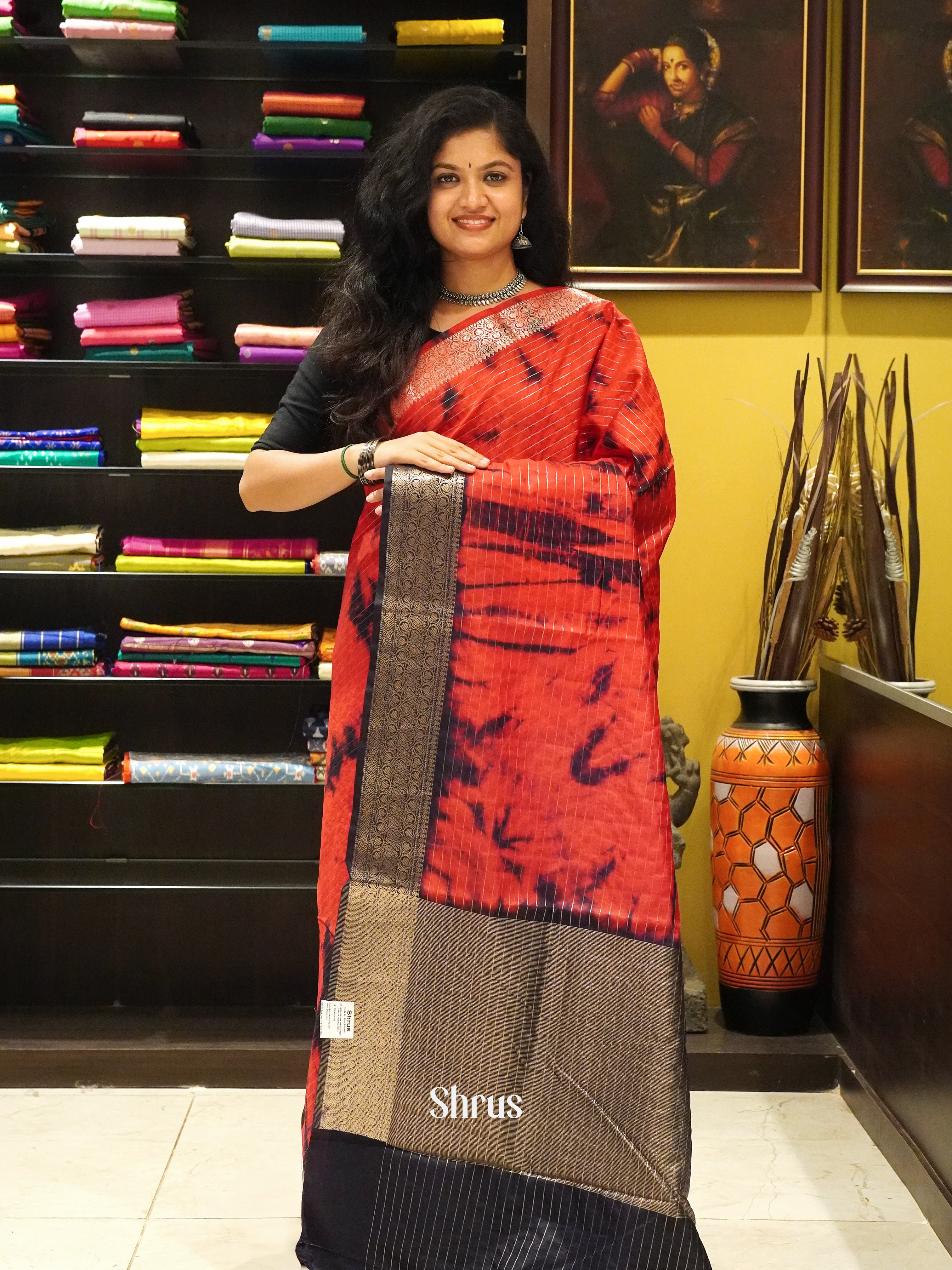 Red & Black - Semi dupion Saree