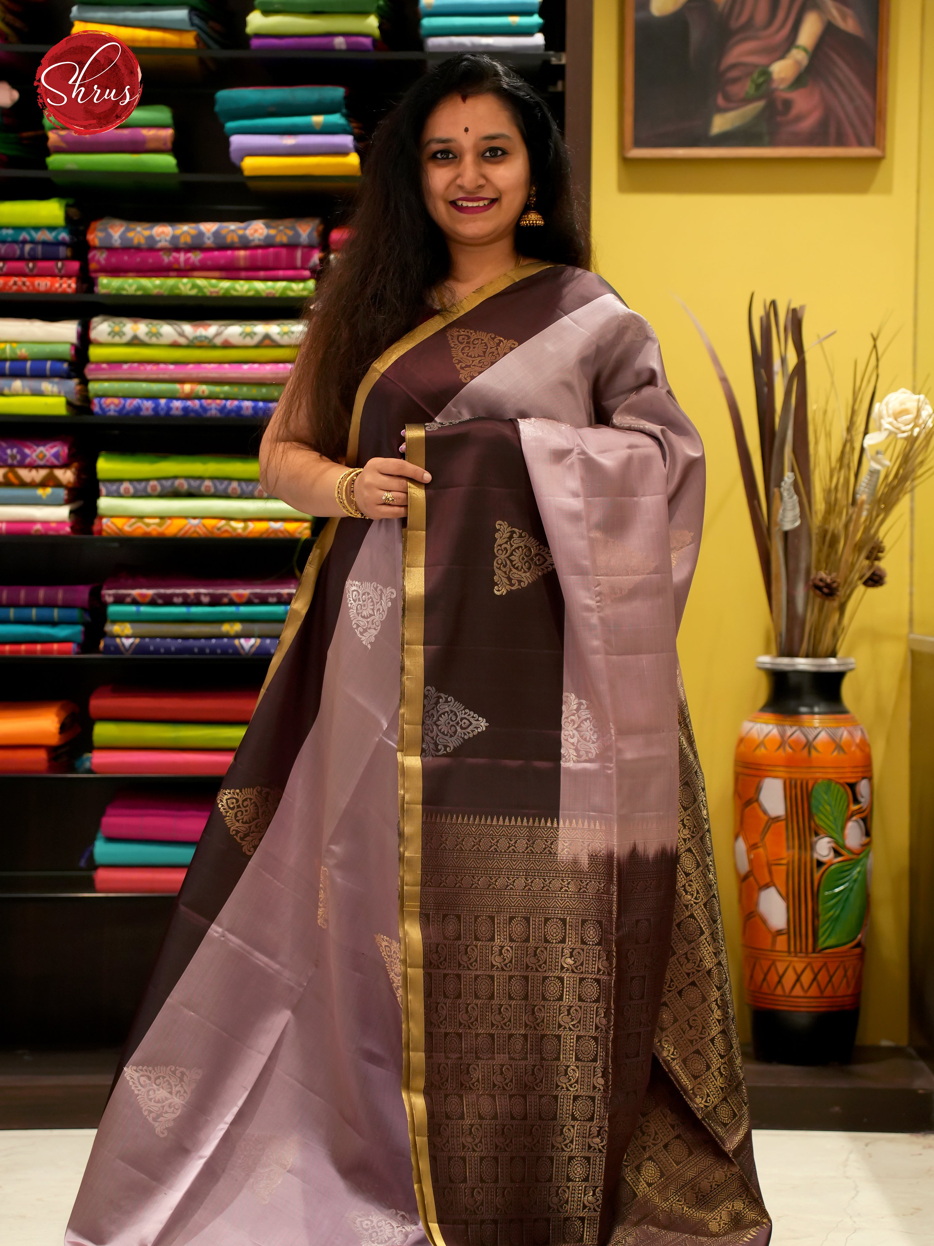 Dusty Lavender And Brown- Soft Silk Saree