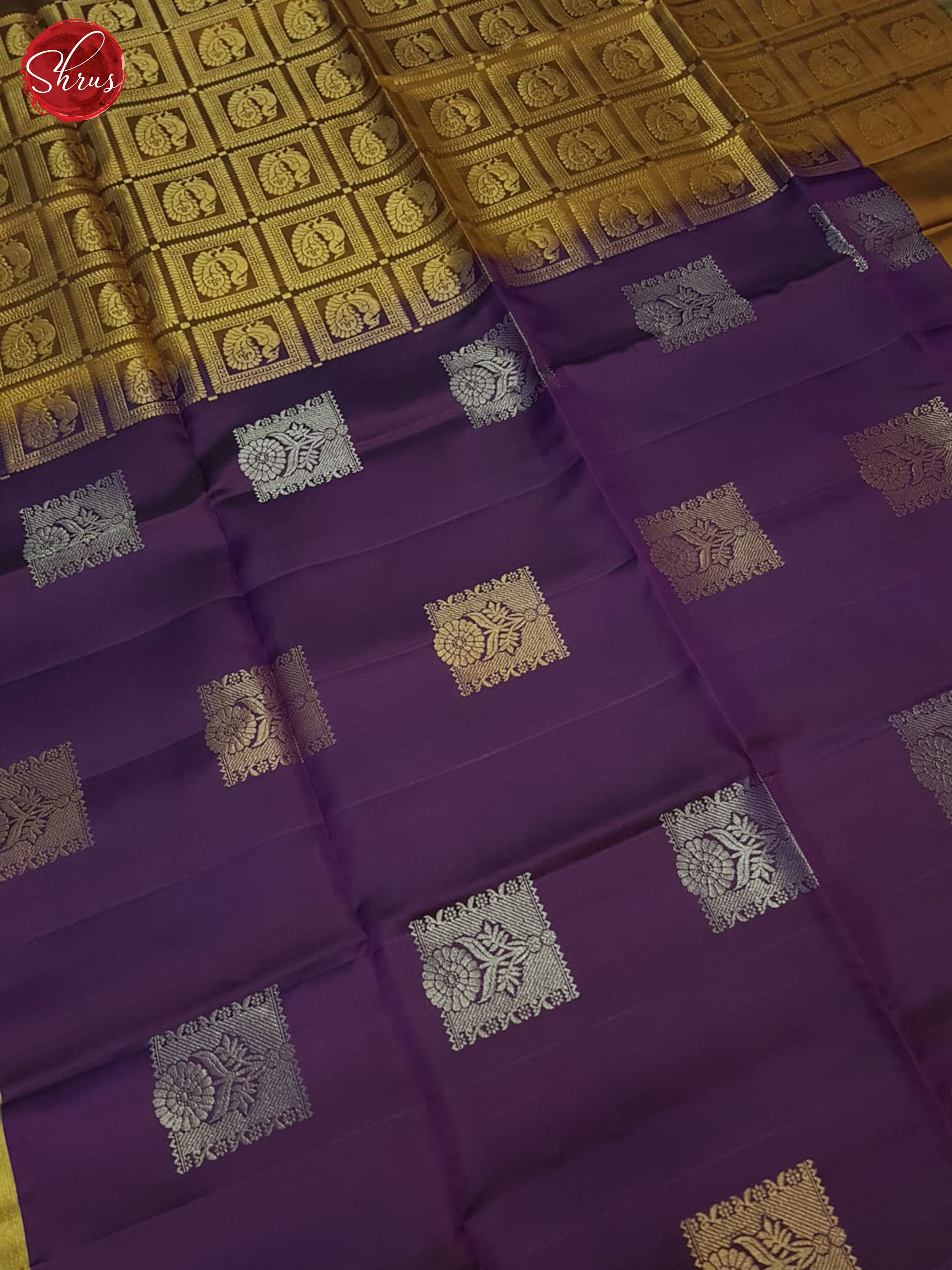 Purple And Golden Mustard- Soft Silk Saree - Shop on ShrusEternity.com
