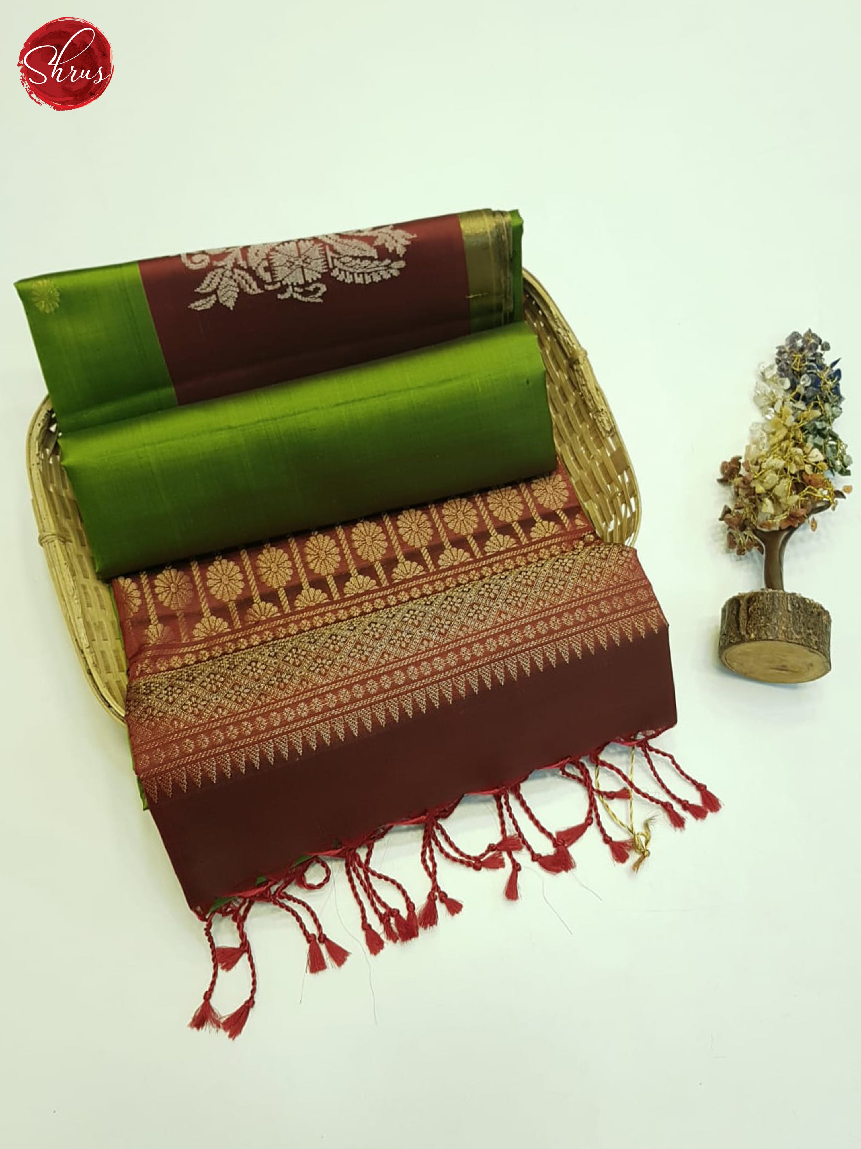 Green And Arakku Maroon-Soft Silk Saree - Shop on ShrusEternity.com