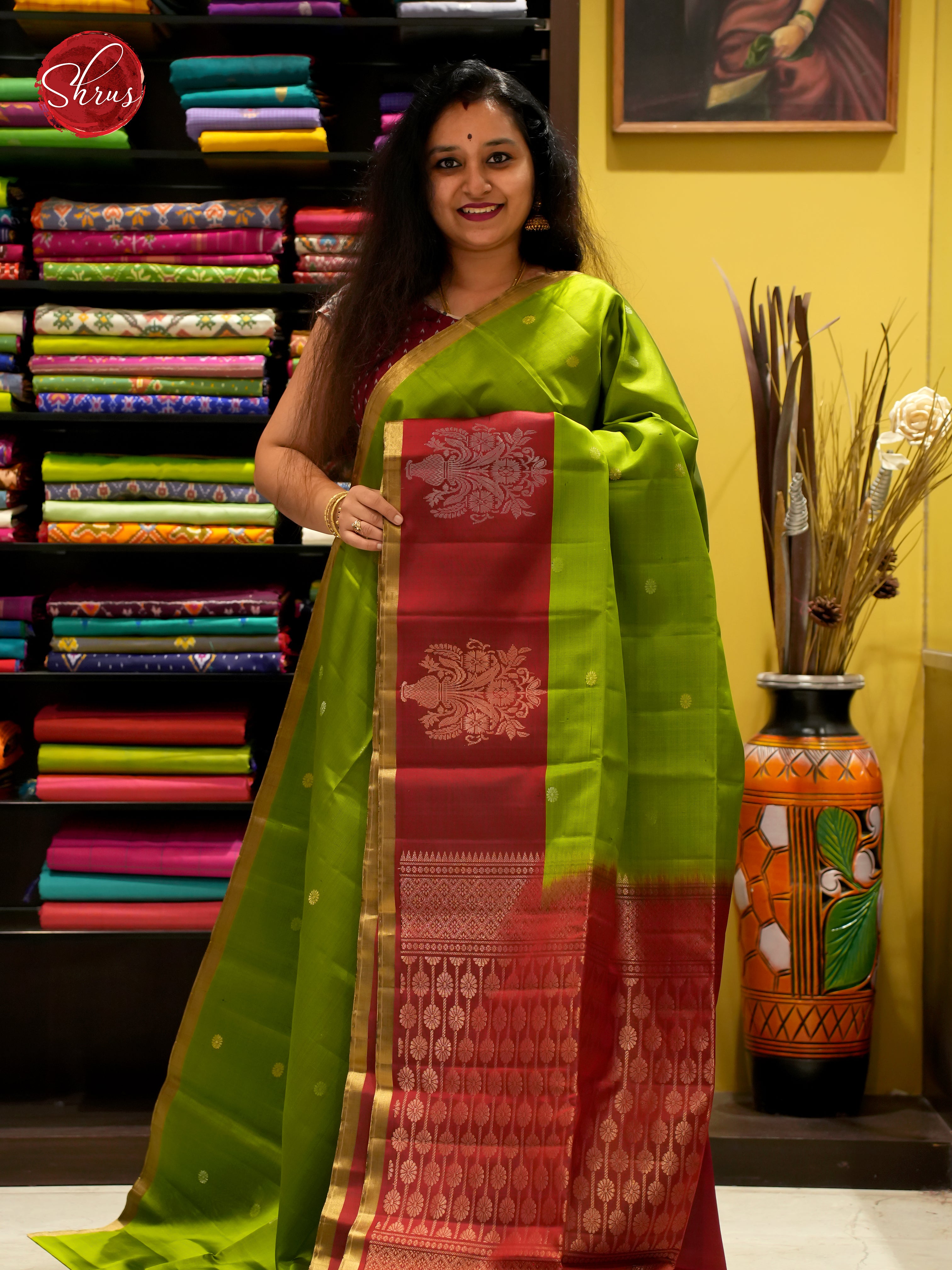 Green And Arakku Maroon-Soft Silk Saree - Shop on ShrusEternity.com