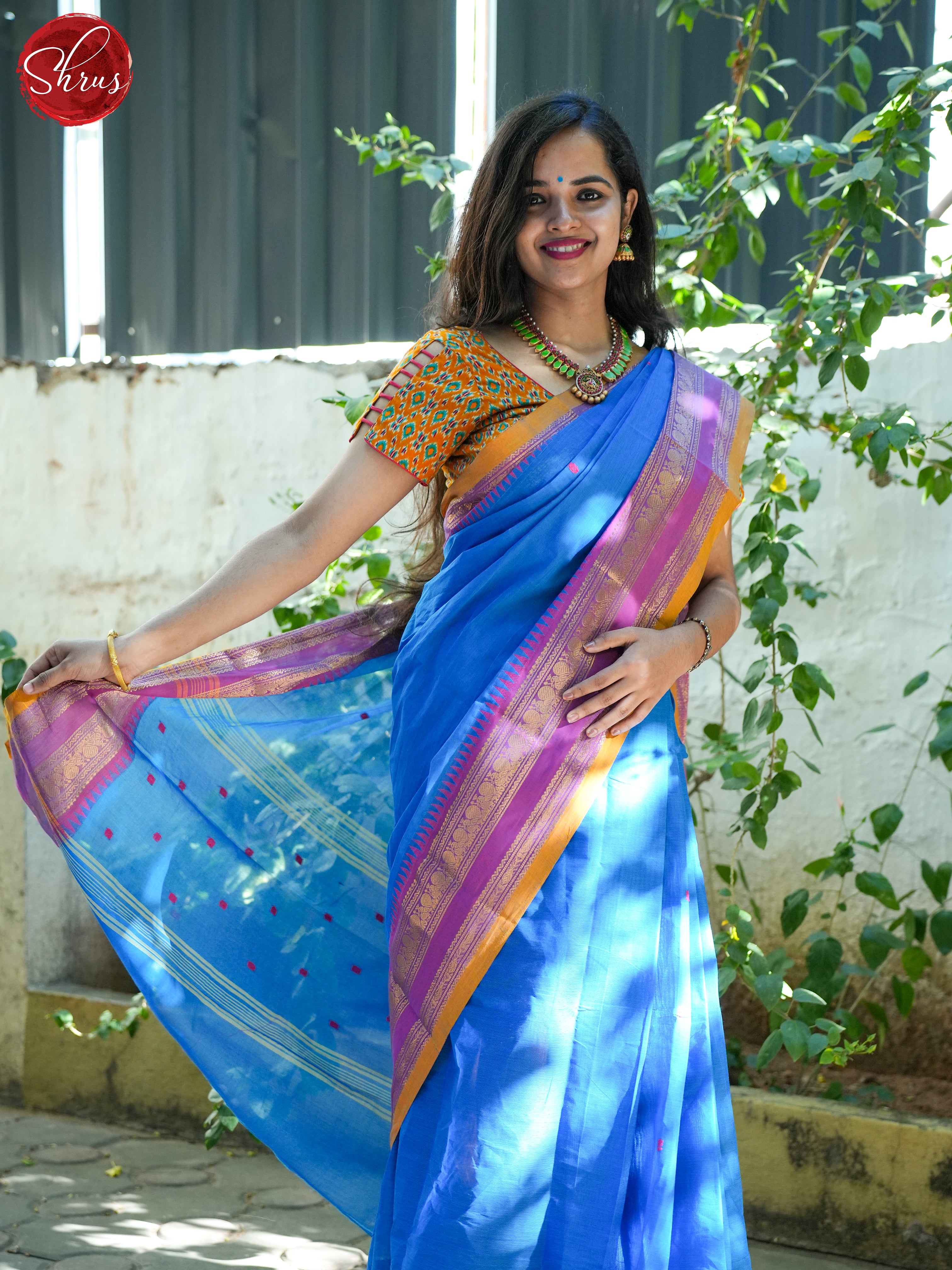 Blue & Purple - Chettinad Cotton Saree - Shop on ShrusEternity.com