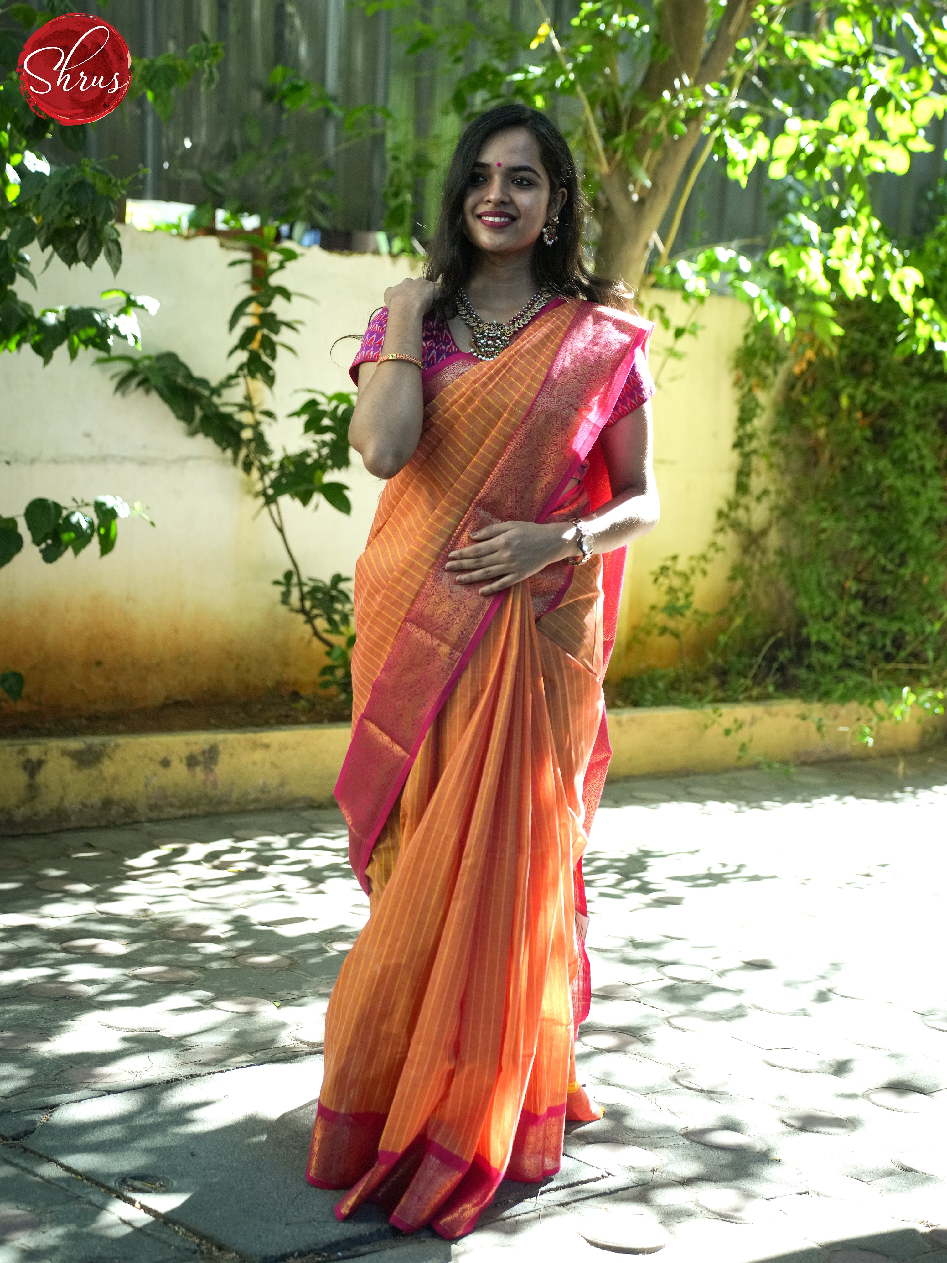 Orange & Pink - Chettinad Cotton Saree - Shop on ShrusEternity.com