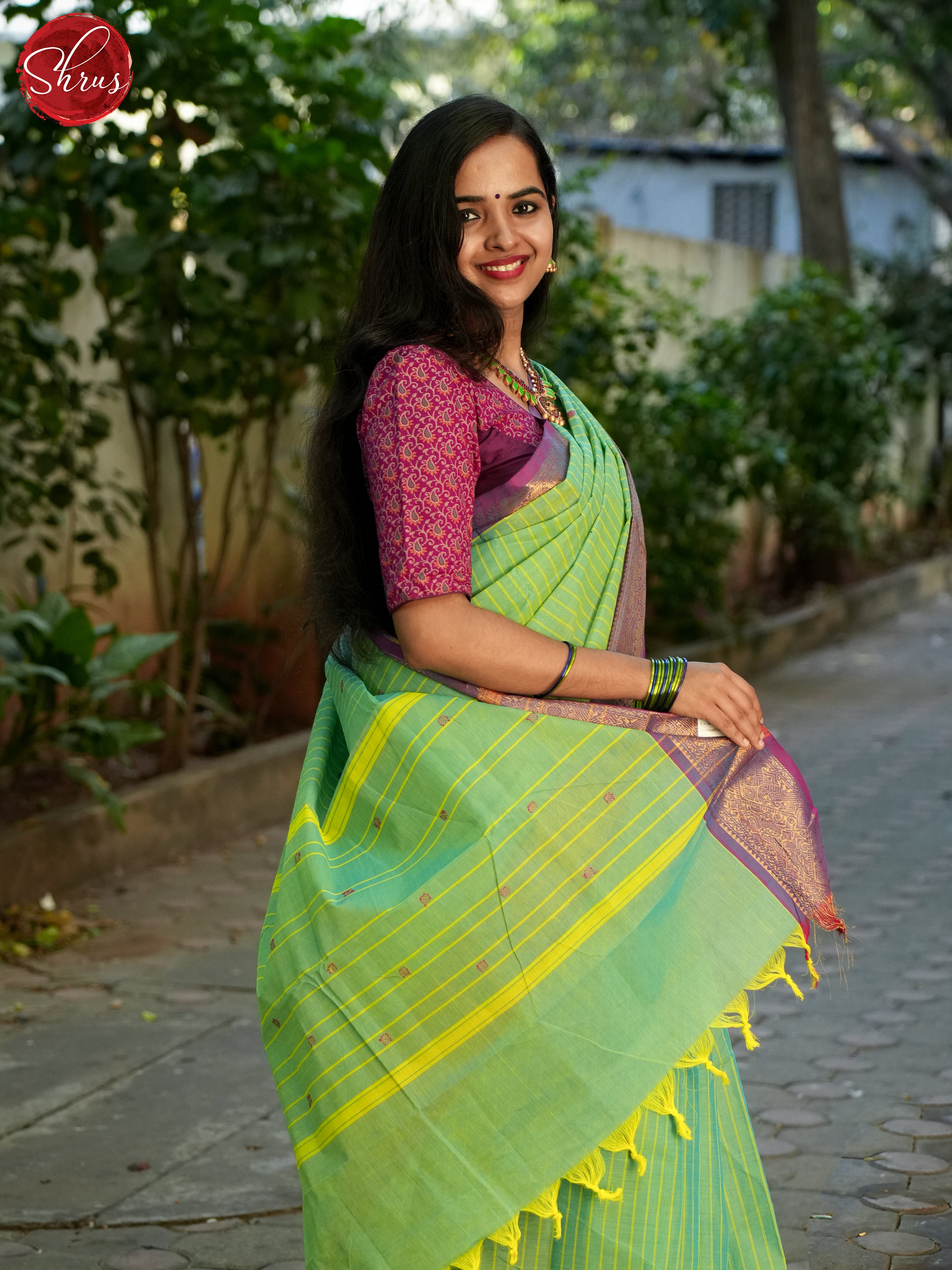 Green & Purple- Chettinad Cotton Saree - Shop on ShrusEternity.com