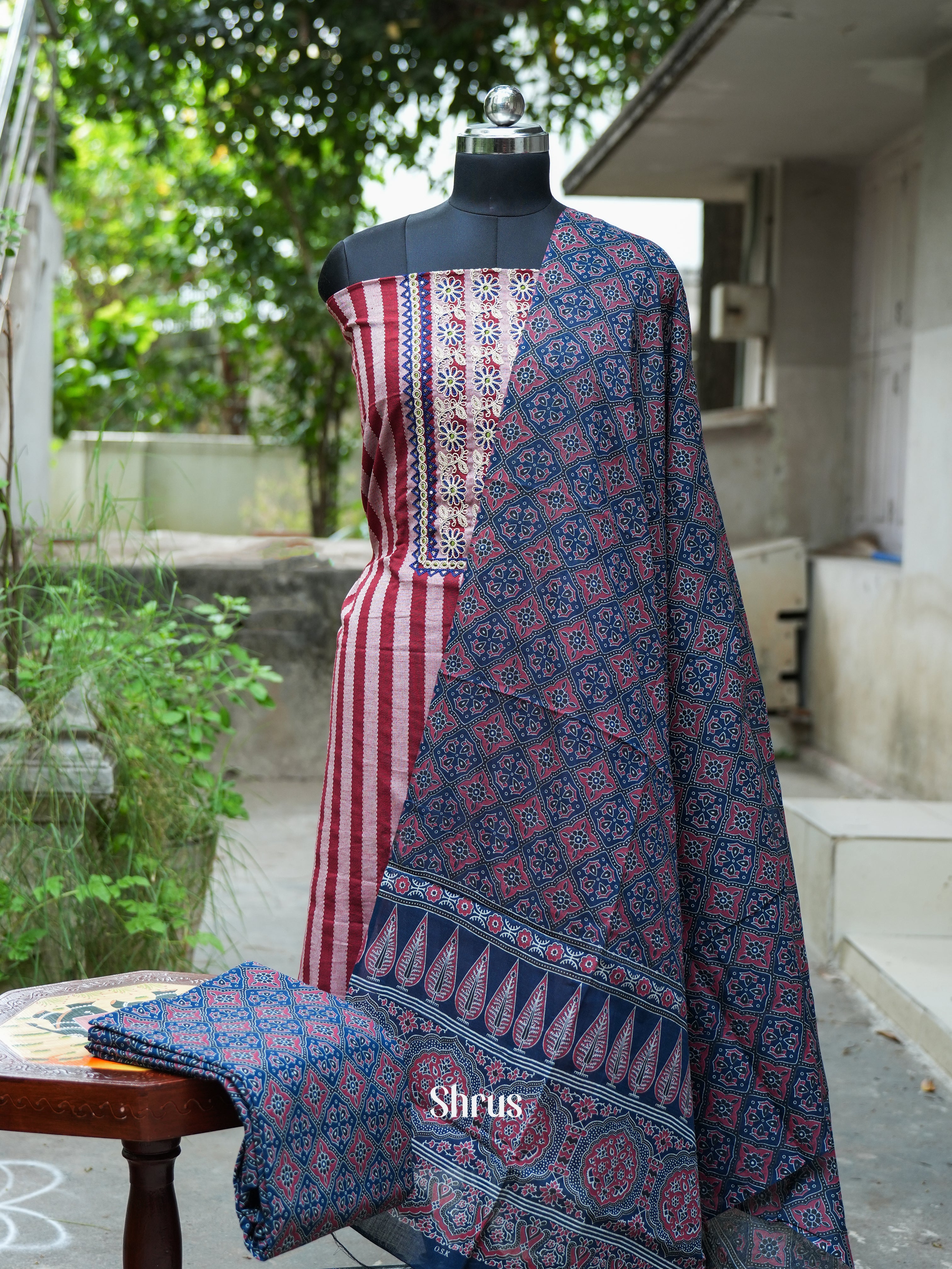 Maroon & Blue- Ajrakh Salwar - Shop on ShrusEternity.com