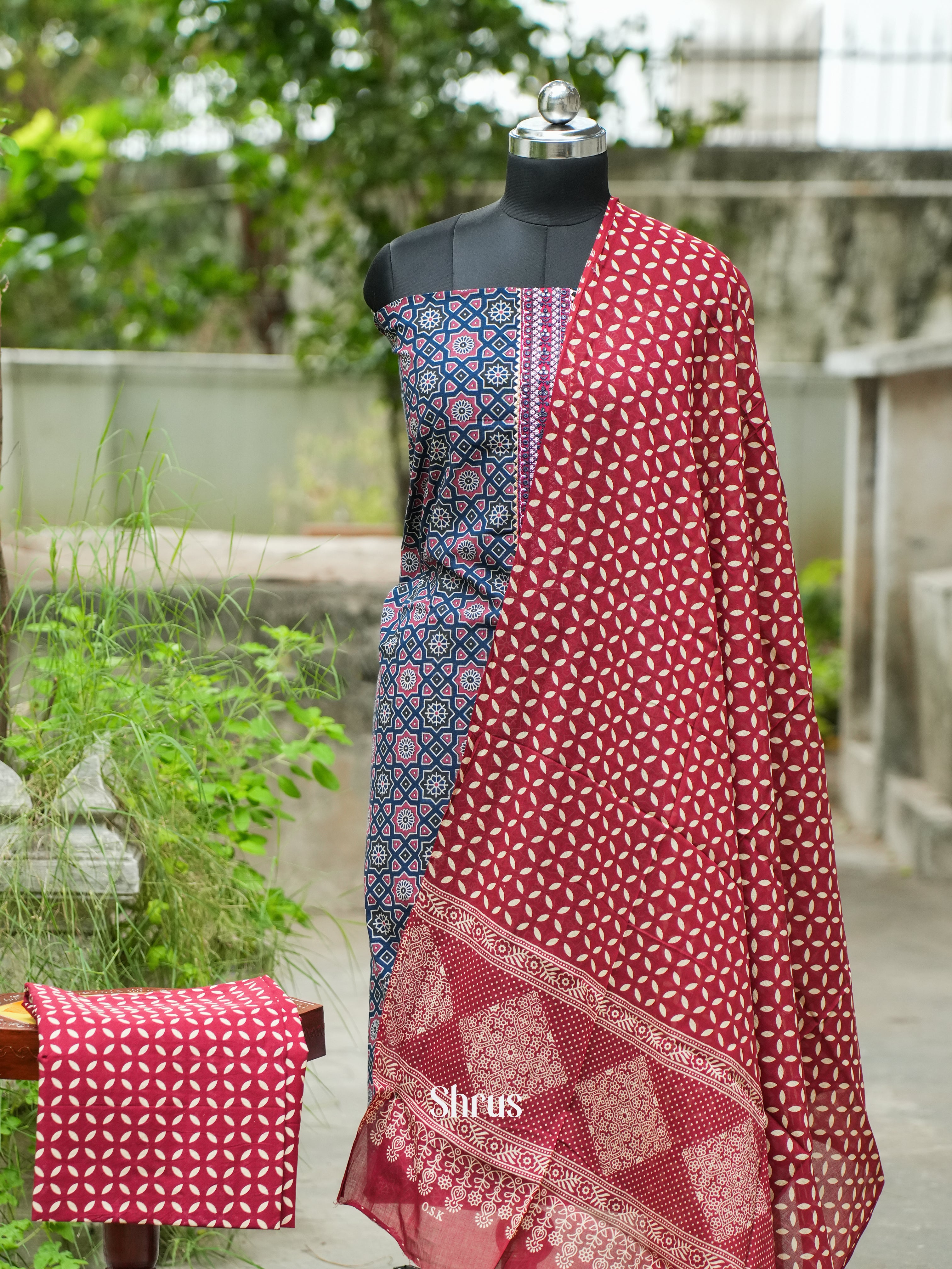 Blue & Maroon - Ajrakh Salwar - Shop on ShrusEternity.com